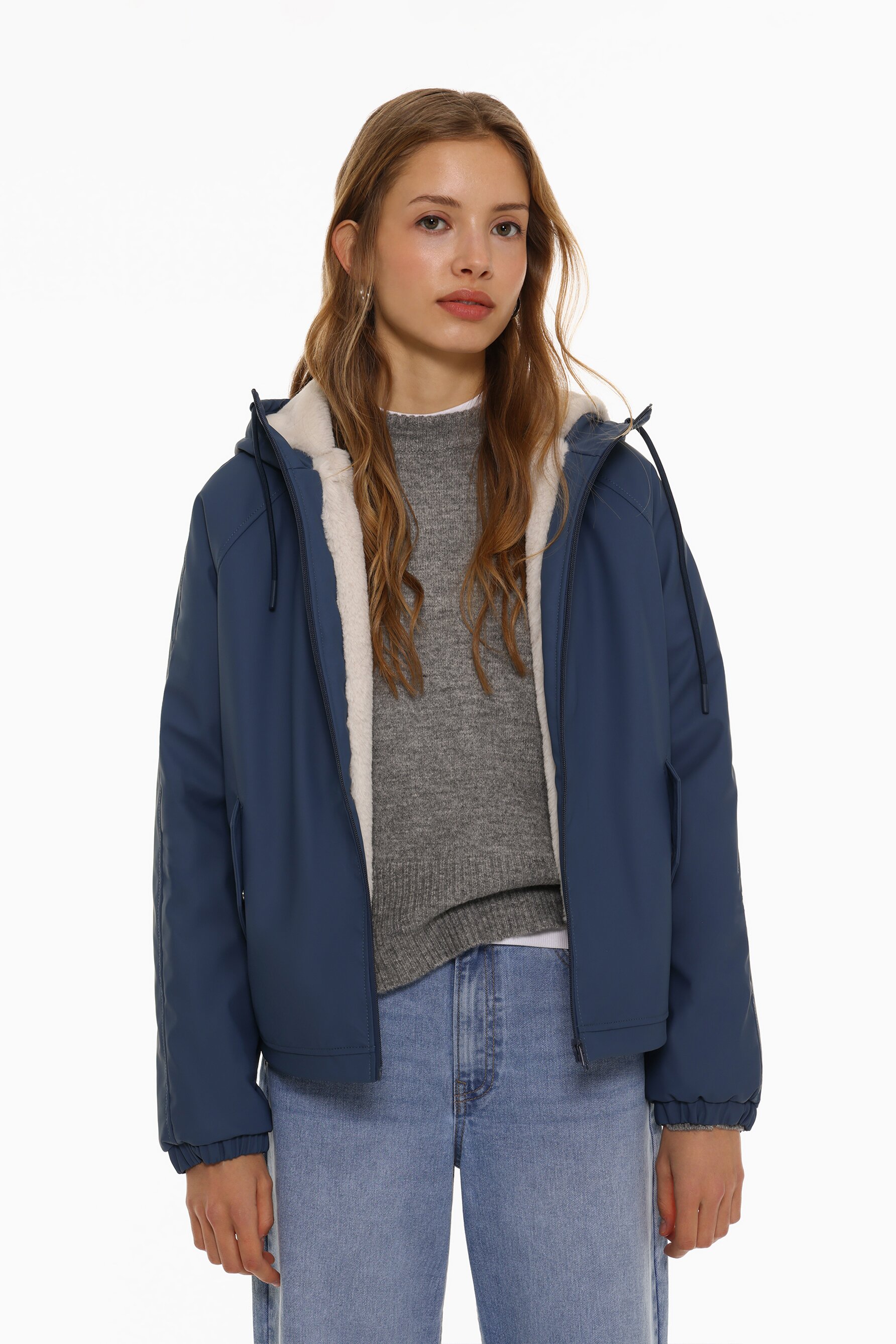 Parka efeito de caucho pelo sintético interior