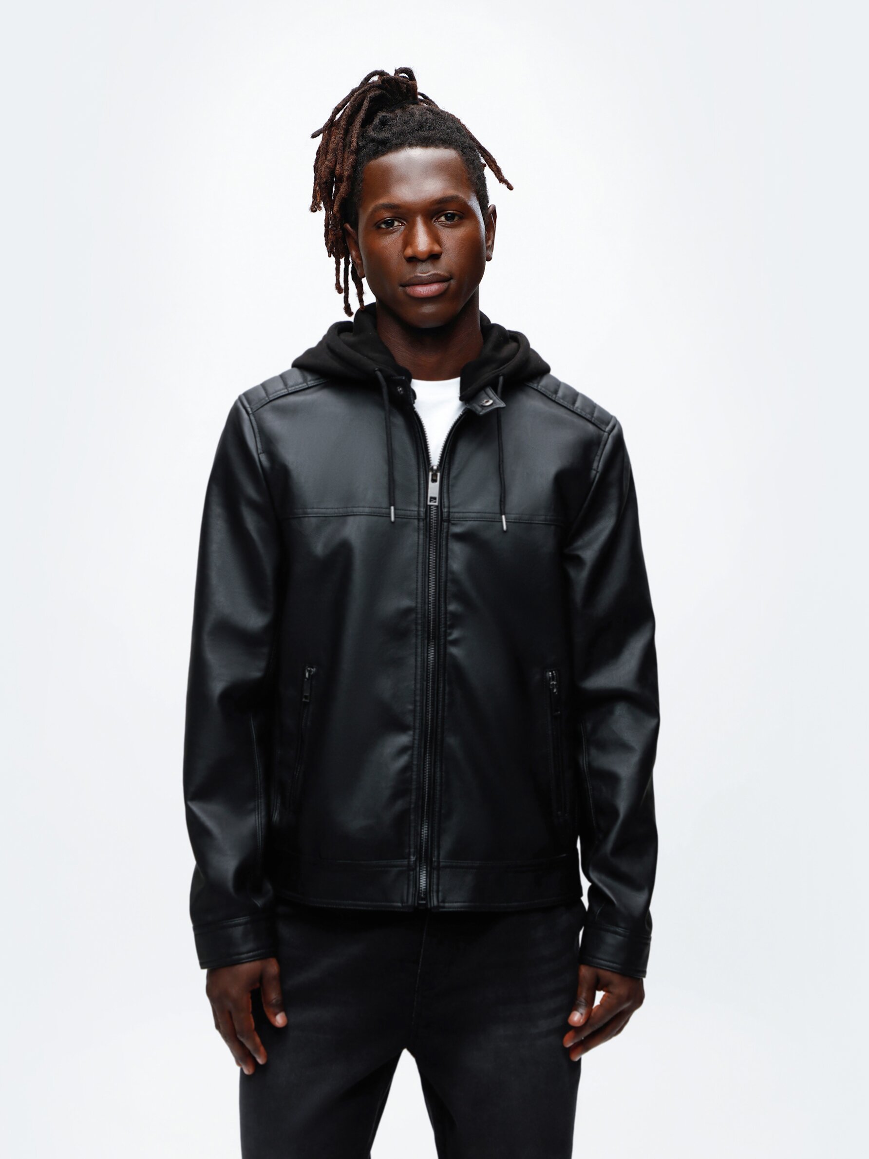 Leather effect hooded jacket