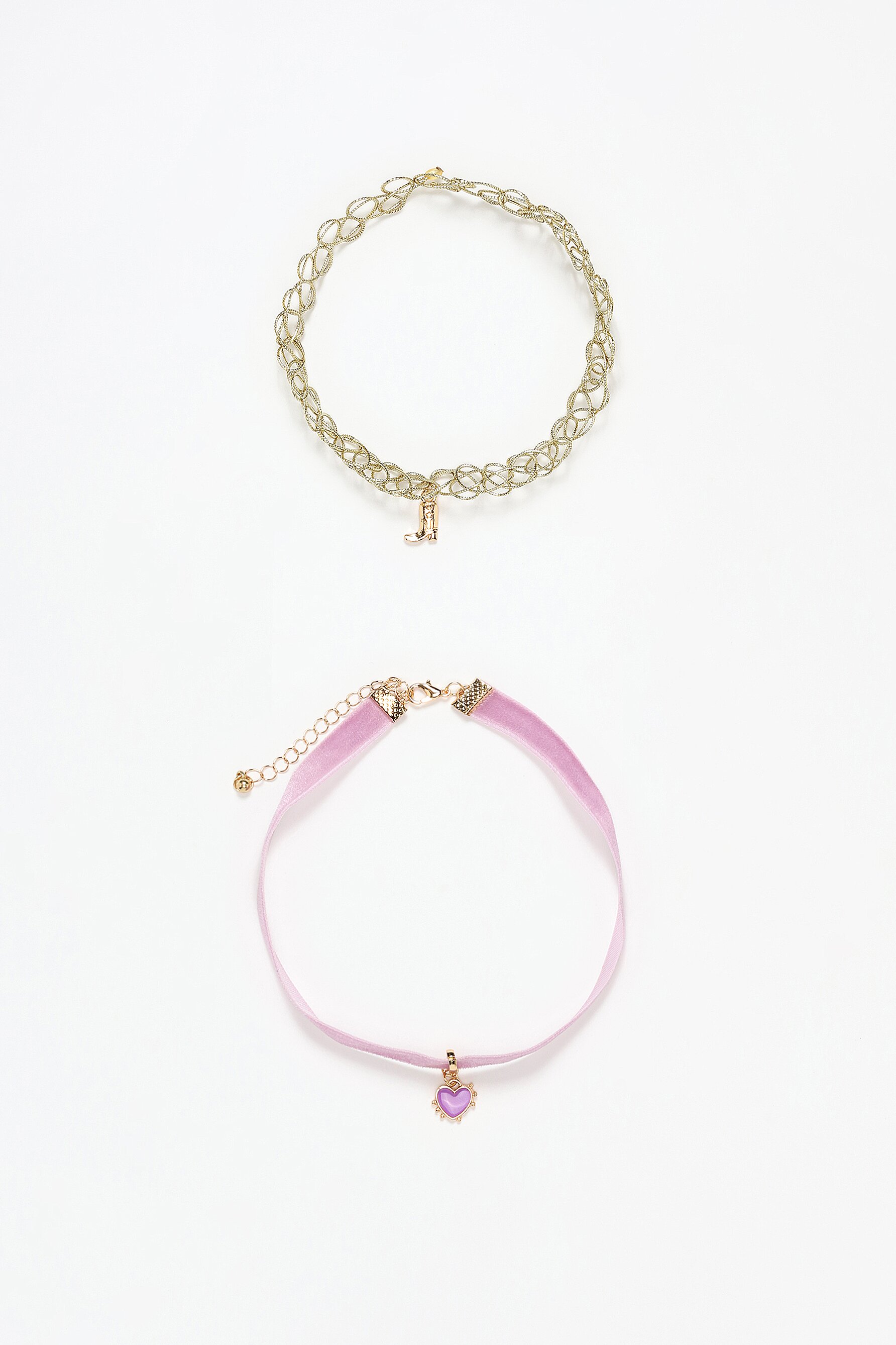 Conjunto de 2 chokers com coração e bota