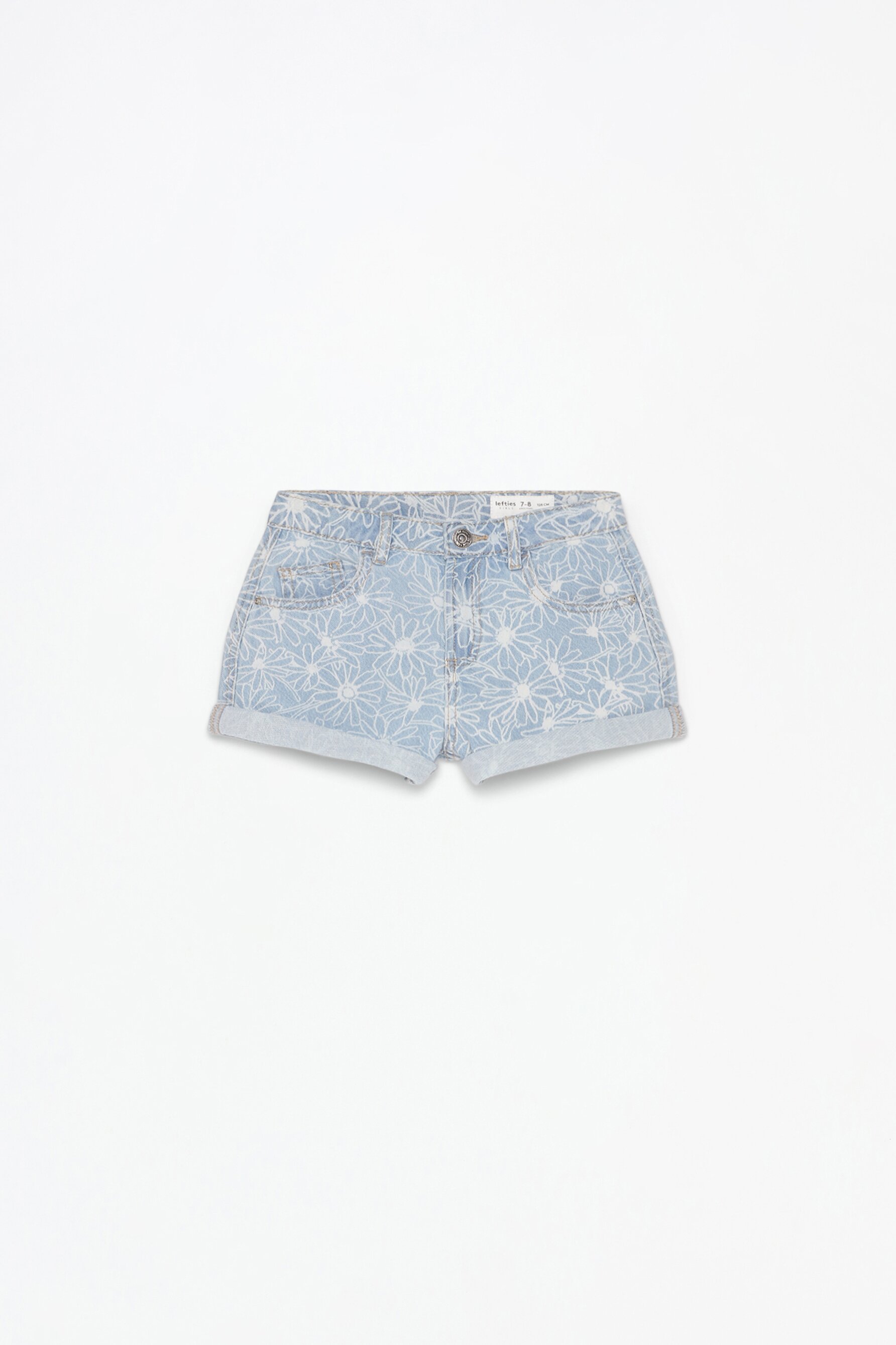 Calções denim com estampado de flores