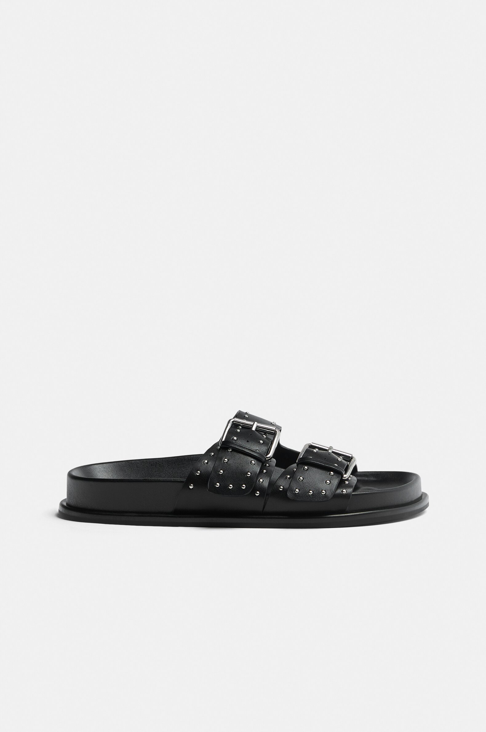 Flat slider sandals with buckles