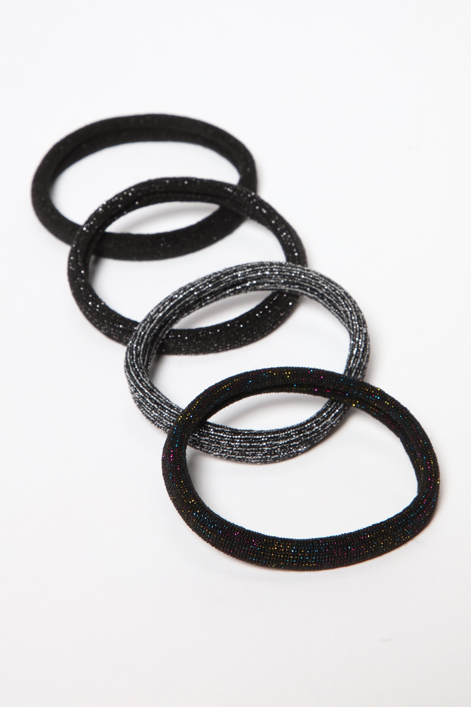 Pack of 20 shiny elastic hair ties.