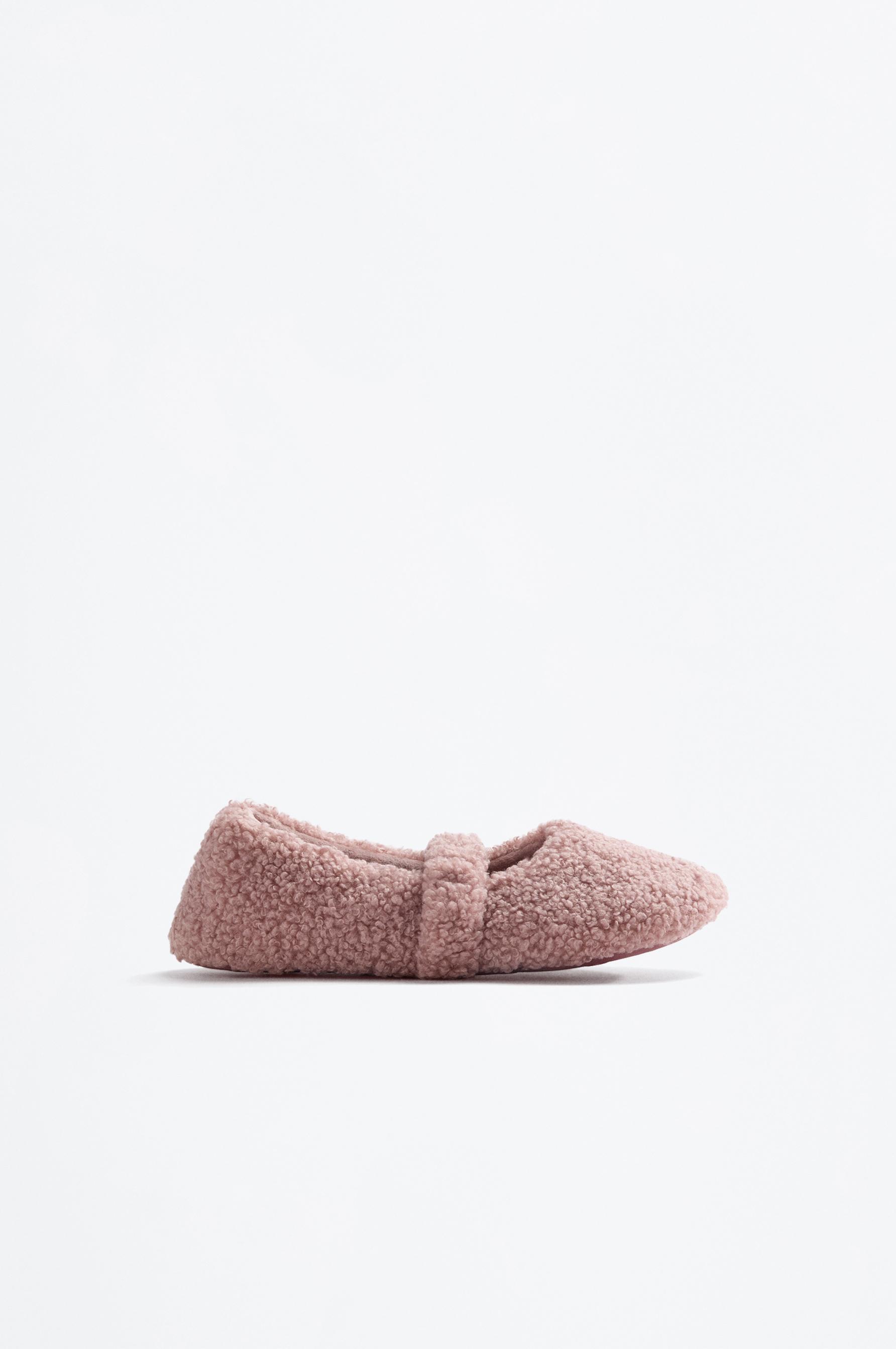 Girls' faux fur ballerina slippers — PINK