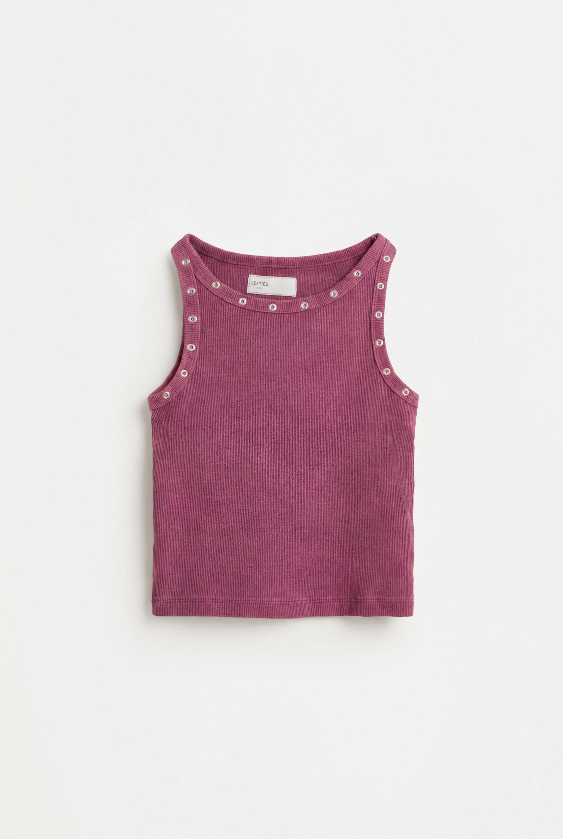 Ribbed eyelet top — PURPLE