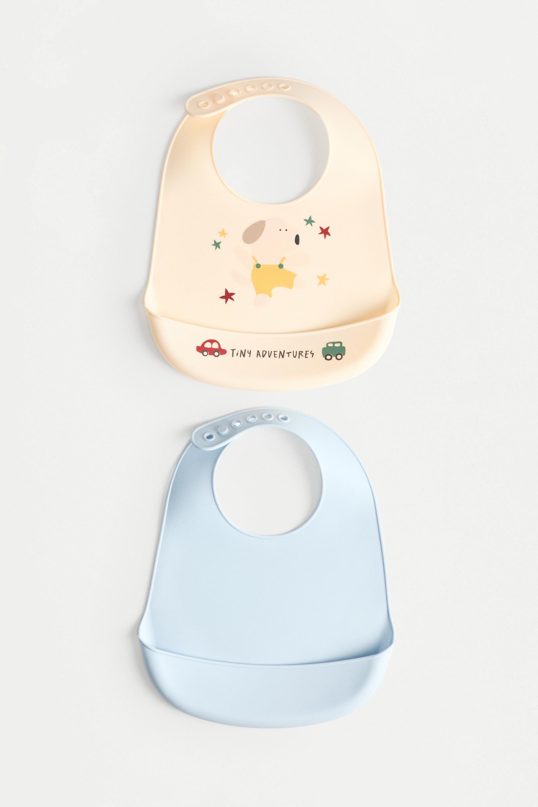 Puppy silicone bibs (2-pack) — BLUE/WHITE