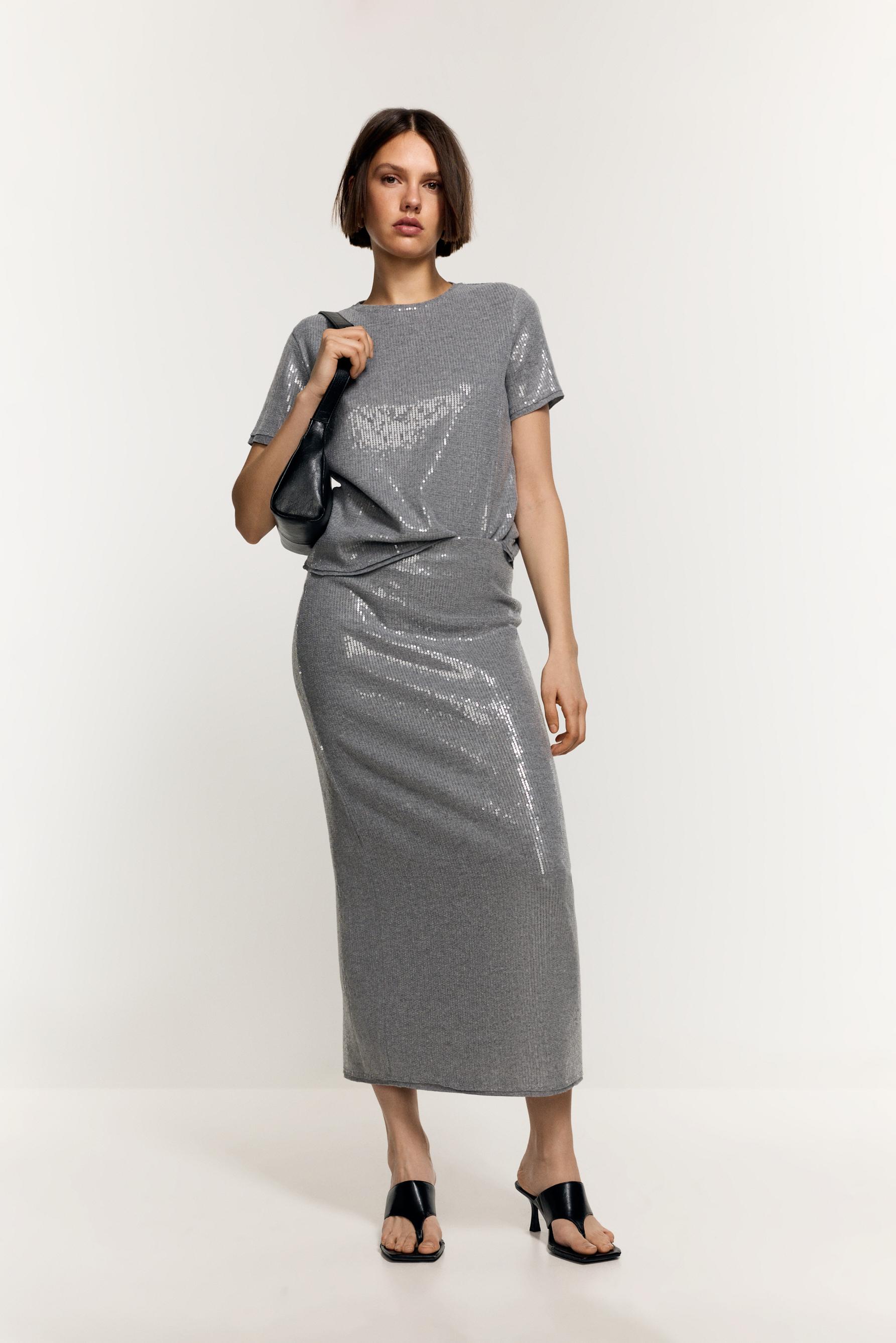 Falda midi lentejuelas