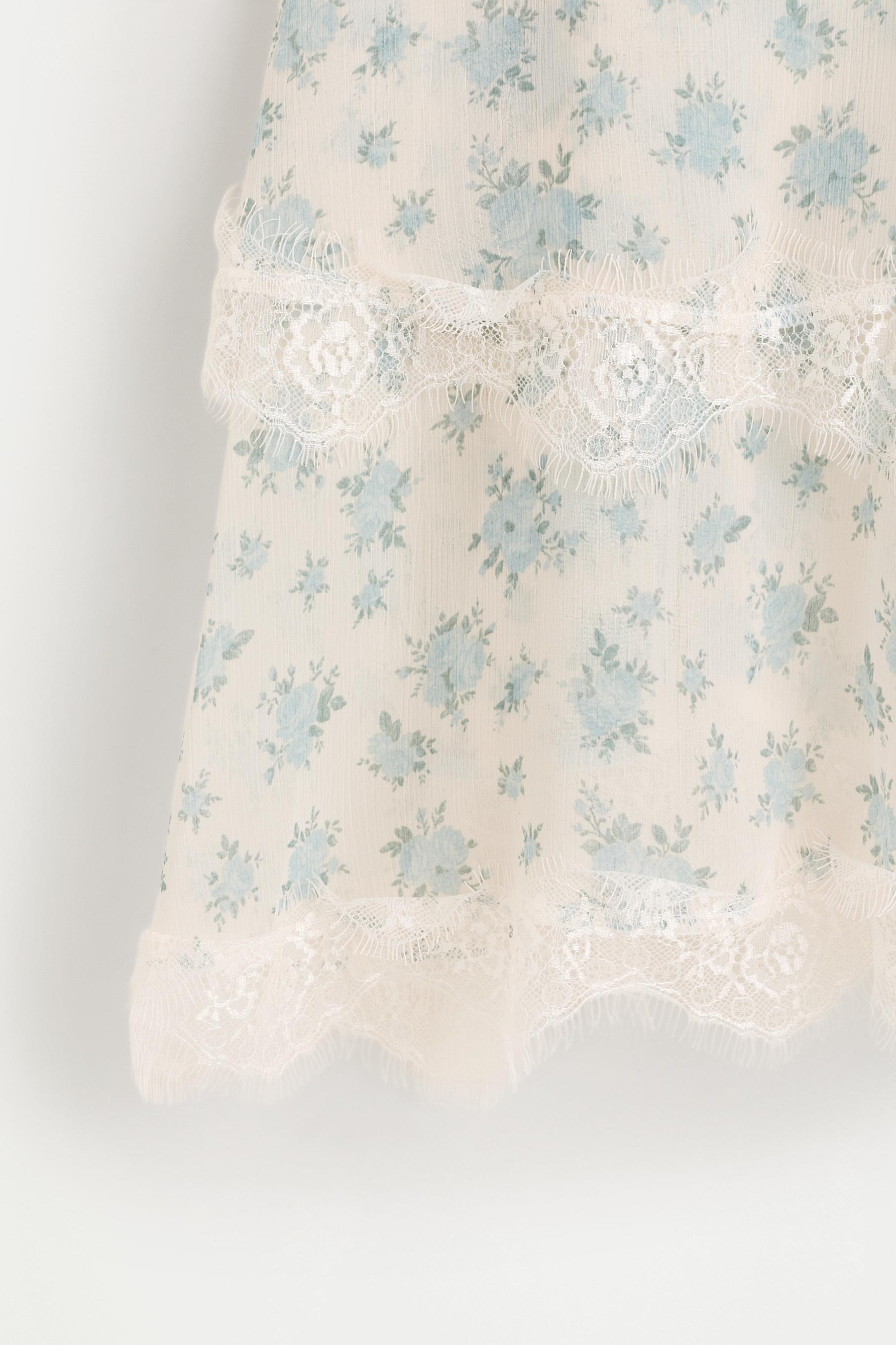 Floral lace-detail top — WHITE/TURQUOISE