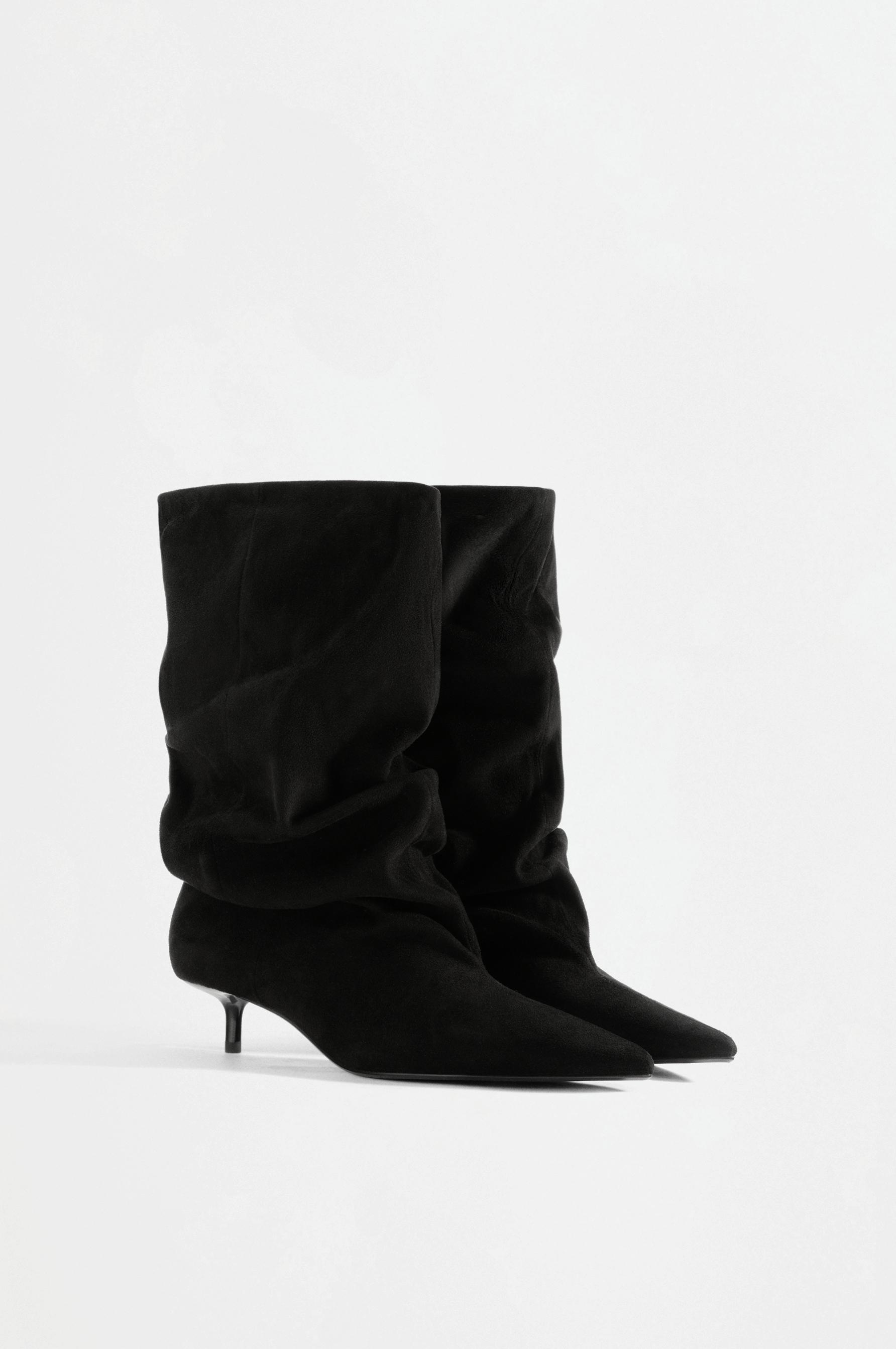 Slouchy kitten heel boots — BLACK