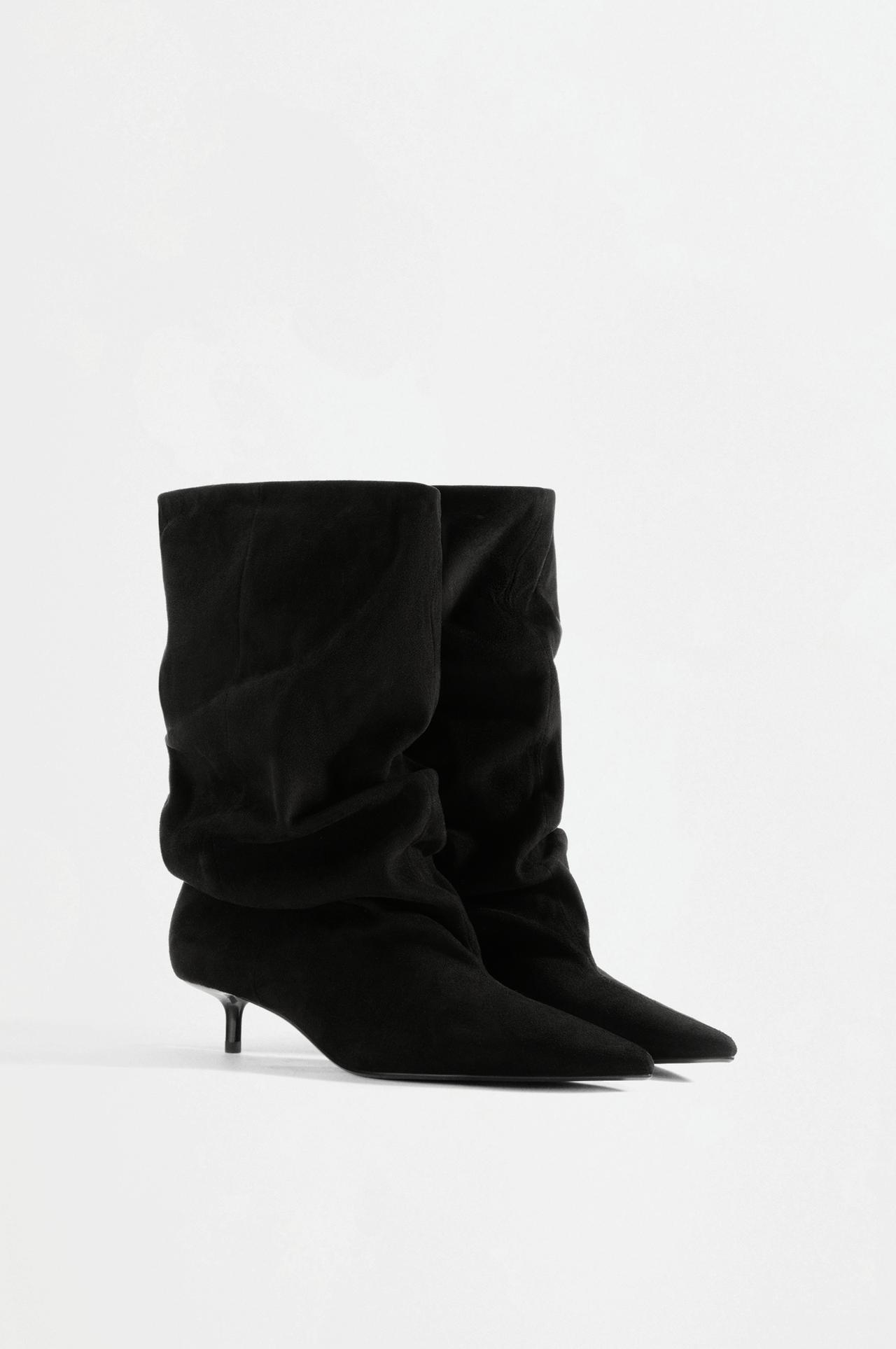 Slouchy kitten heel boots — BLACK