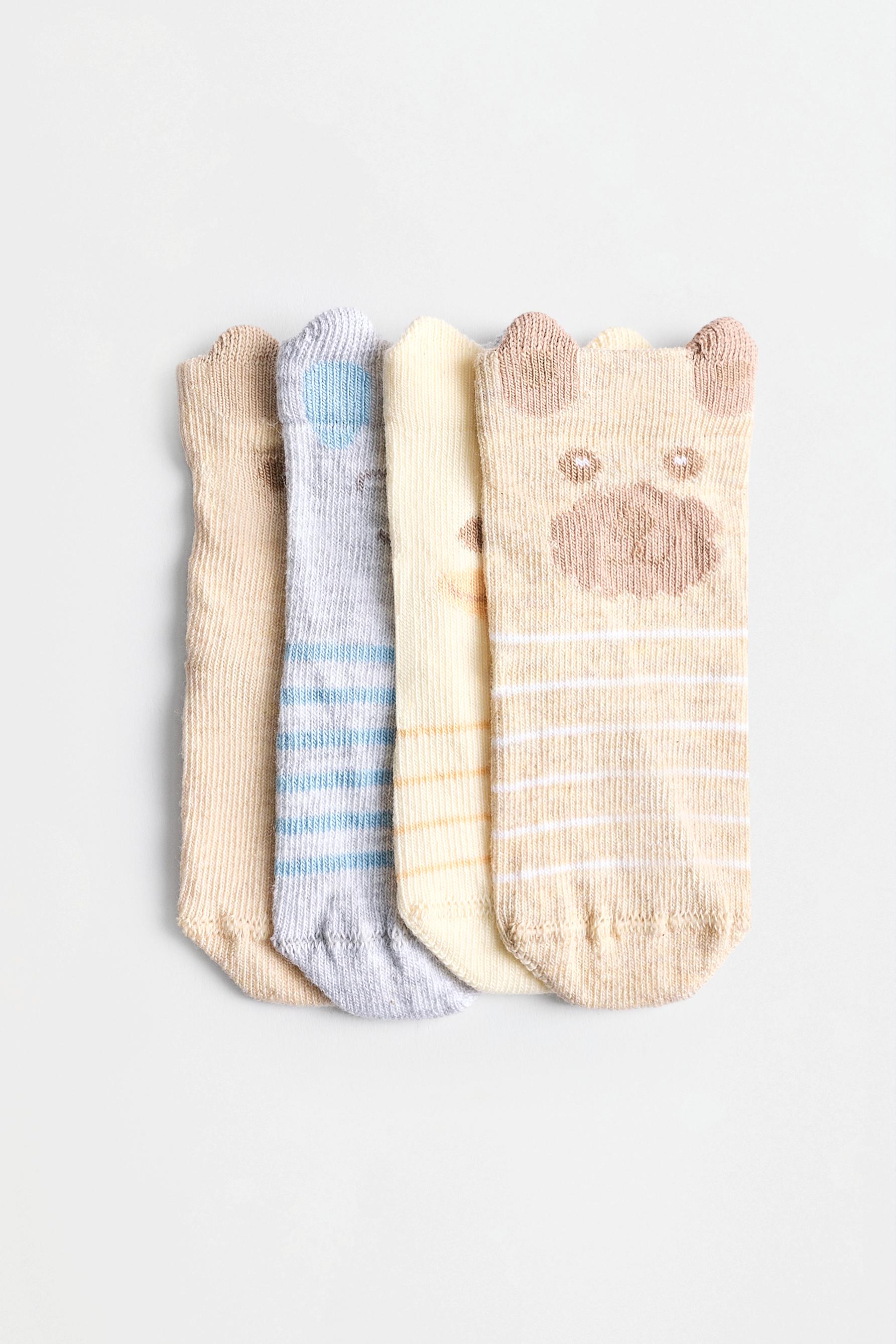 Animal ankle socks (4-pack) — GREY/CAMEL