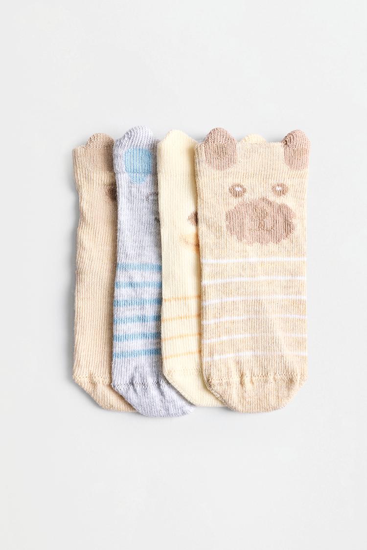 Animal ankle socks (4-pack) — GREY/CAMEL