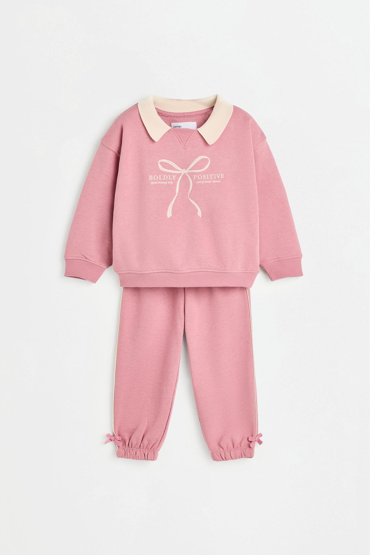 Polo sweatshirt and bow trousers set — DUSTY PINK