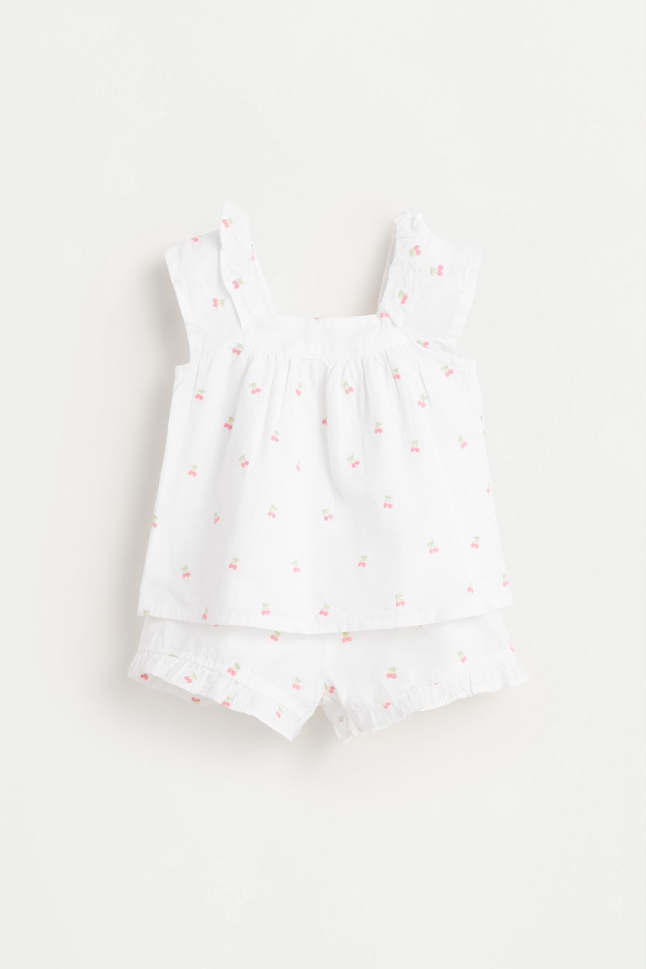 Cherry embroidered blouse and shorts co-ord — WHITE