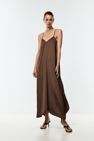 Satin midi dress — BROWN 1