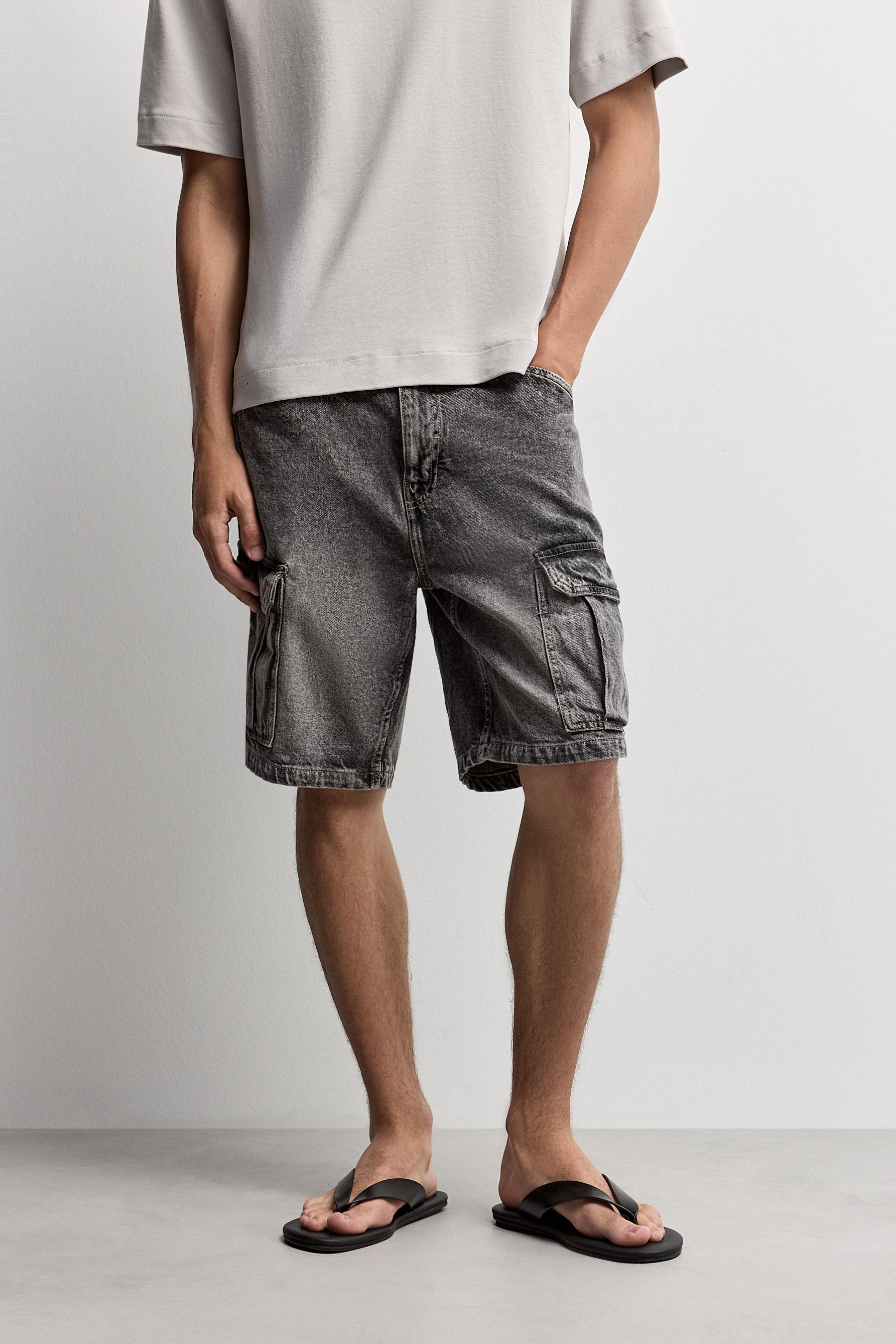 Denim cargo Bermuda shorts — CHARCOAL