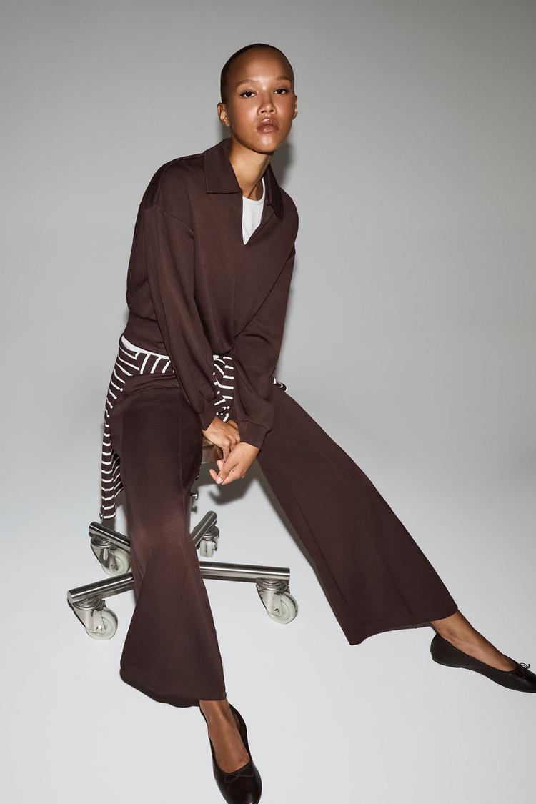 Wide-leg trousers with vertical seams — CHOCOLATE