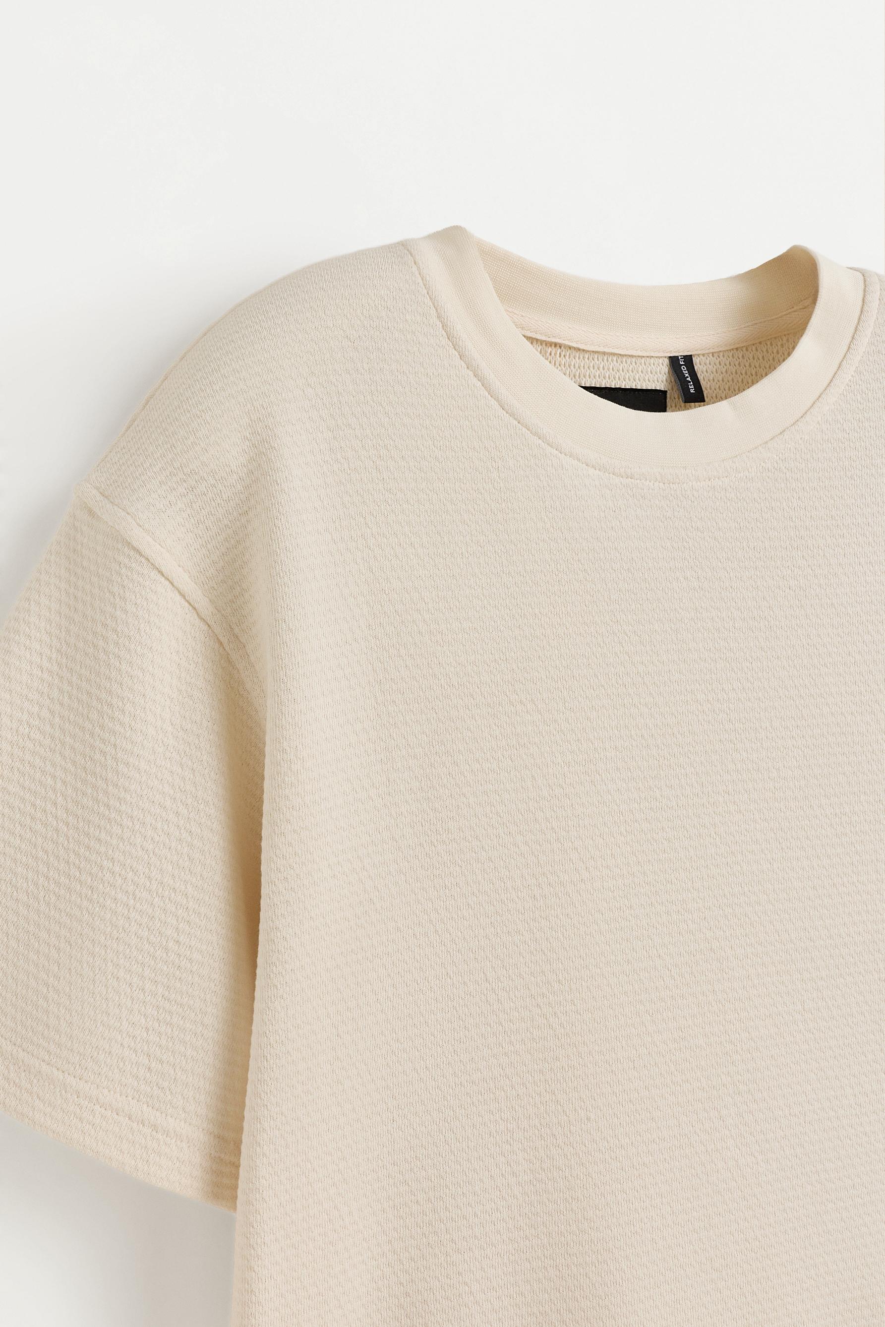 Waffle-knit textured T-shirt — ECRU