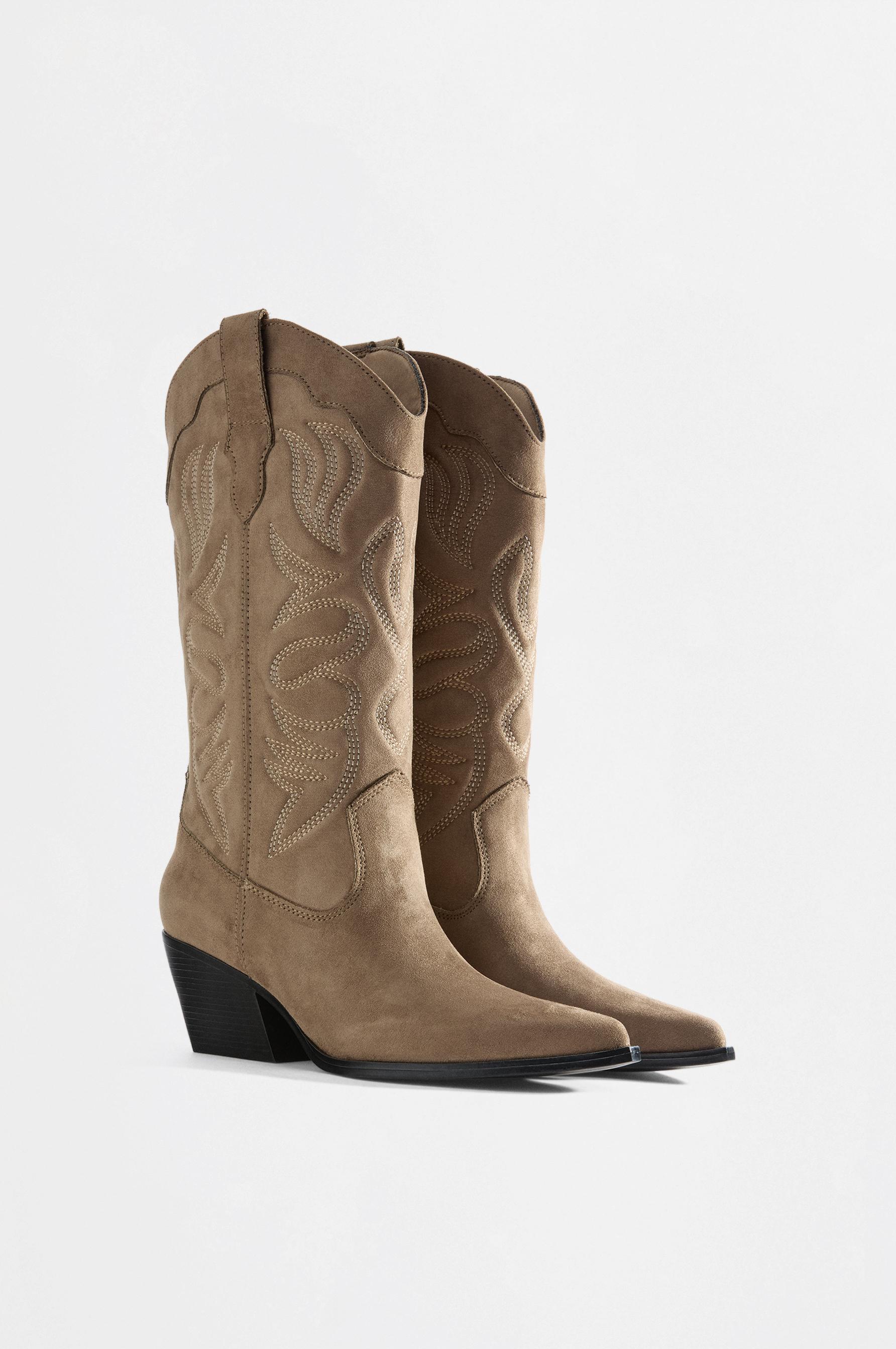 Split suede-effect cowboy boots — BROWN