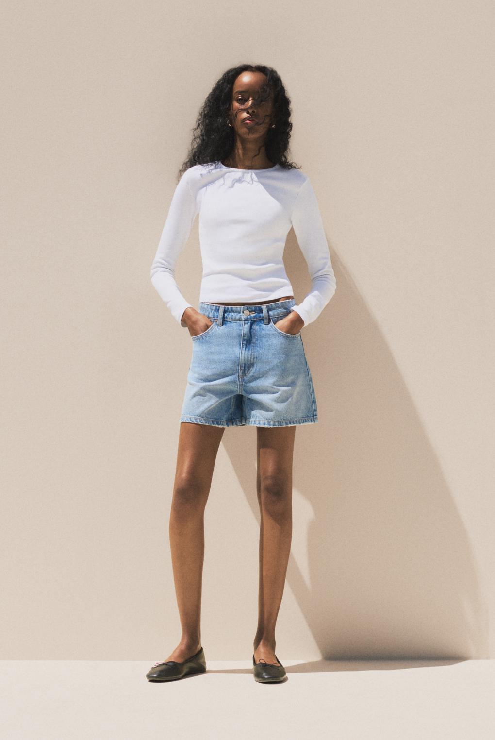Basic mom fit denim shorts — BLUE