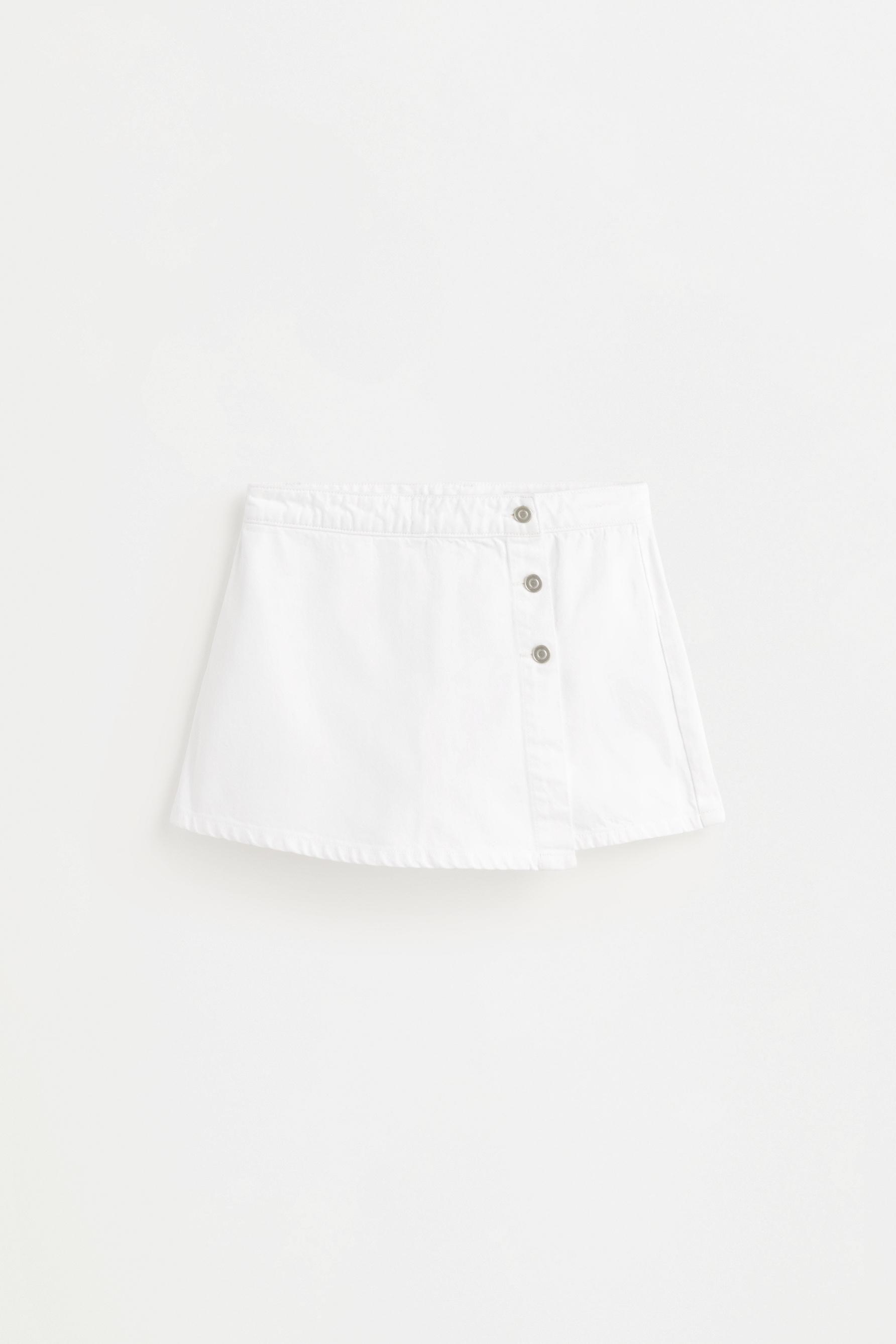 Denim button-front skort — WHITE