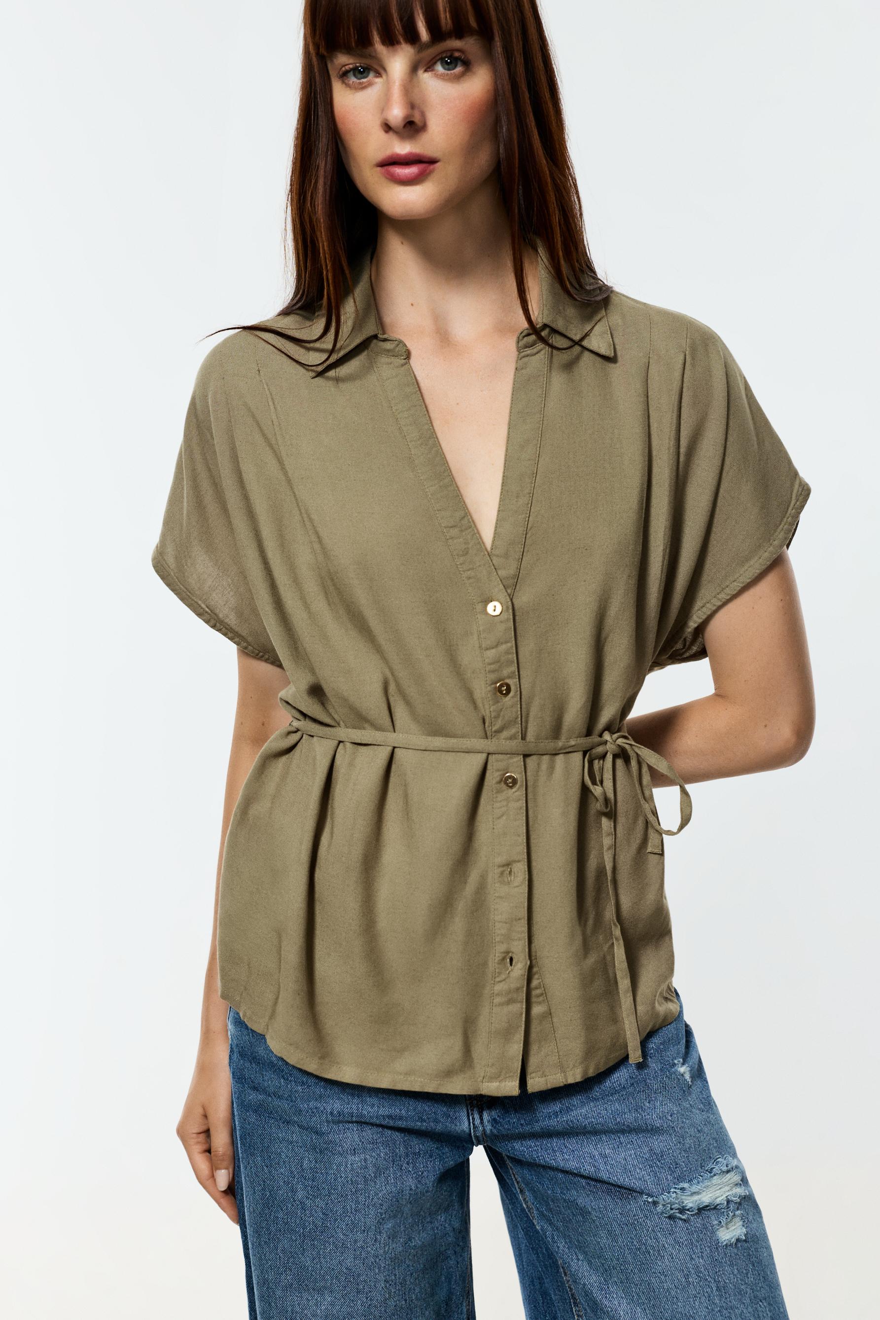 Tie-waist shirt — PALE KHAKI