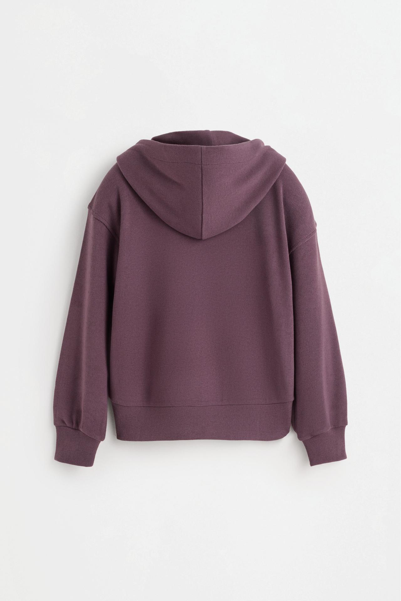 Shimmery bias cut zip hoodie — AUBERGINE