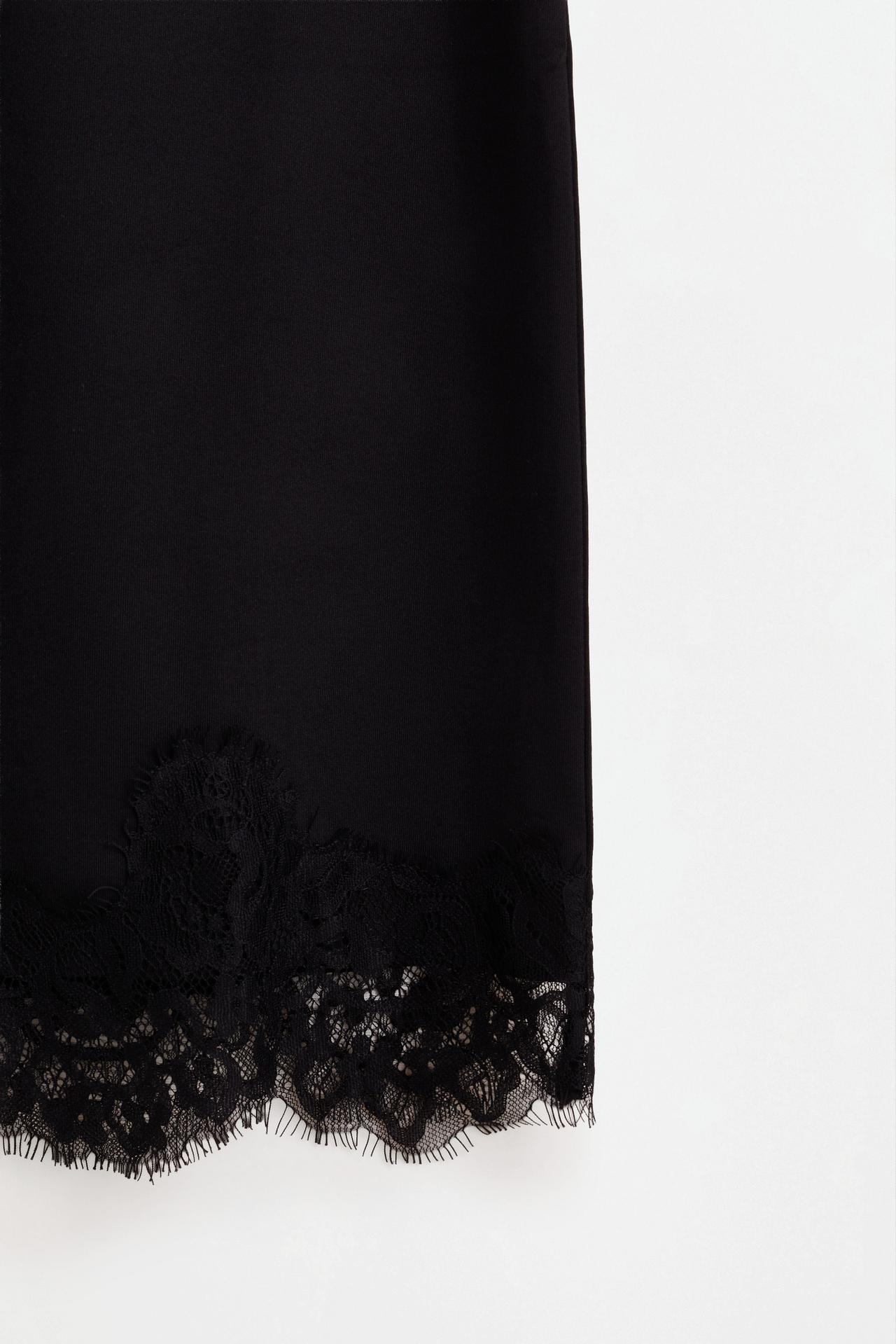 Lace-trimmed polyamide midi skirt — BLACK