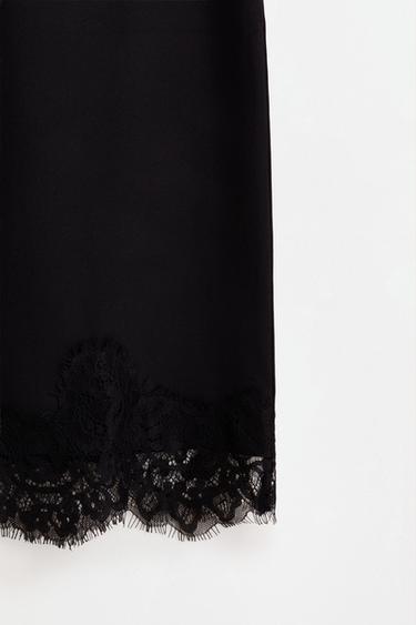 Lace-trimmed polyamide midi skirt — BLACK 7