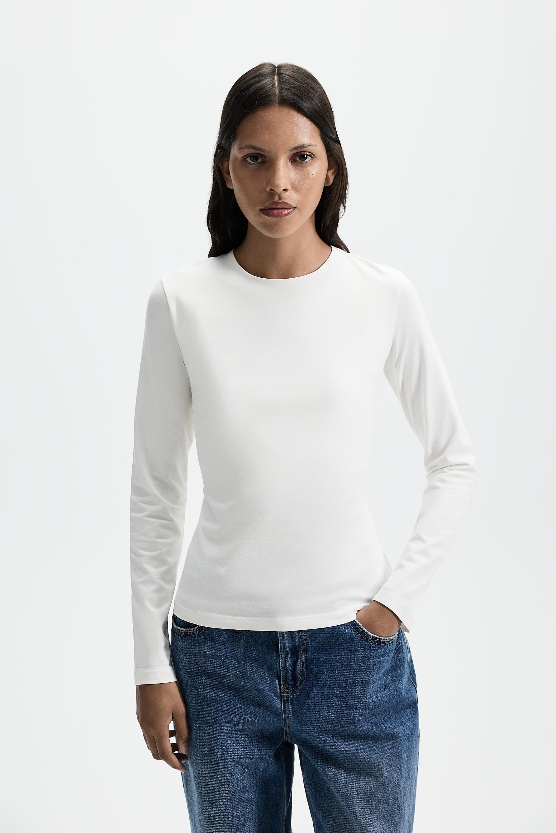 Long sleeve V-neck T-shirt — OFF WHITE