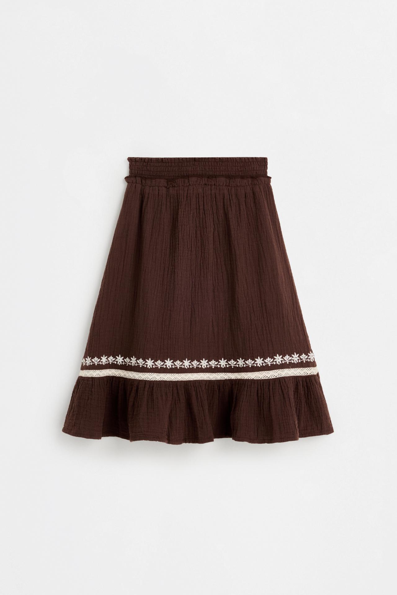 Textured embroidered skirt — DARK BROWN