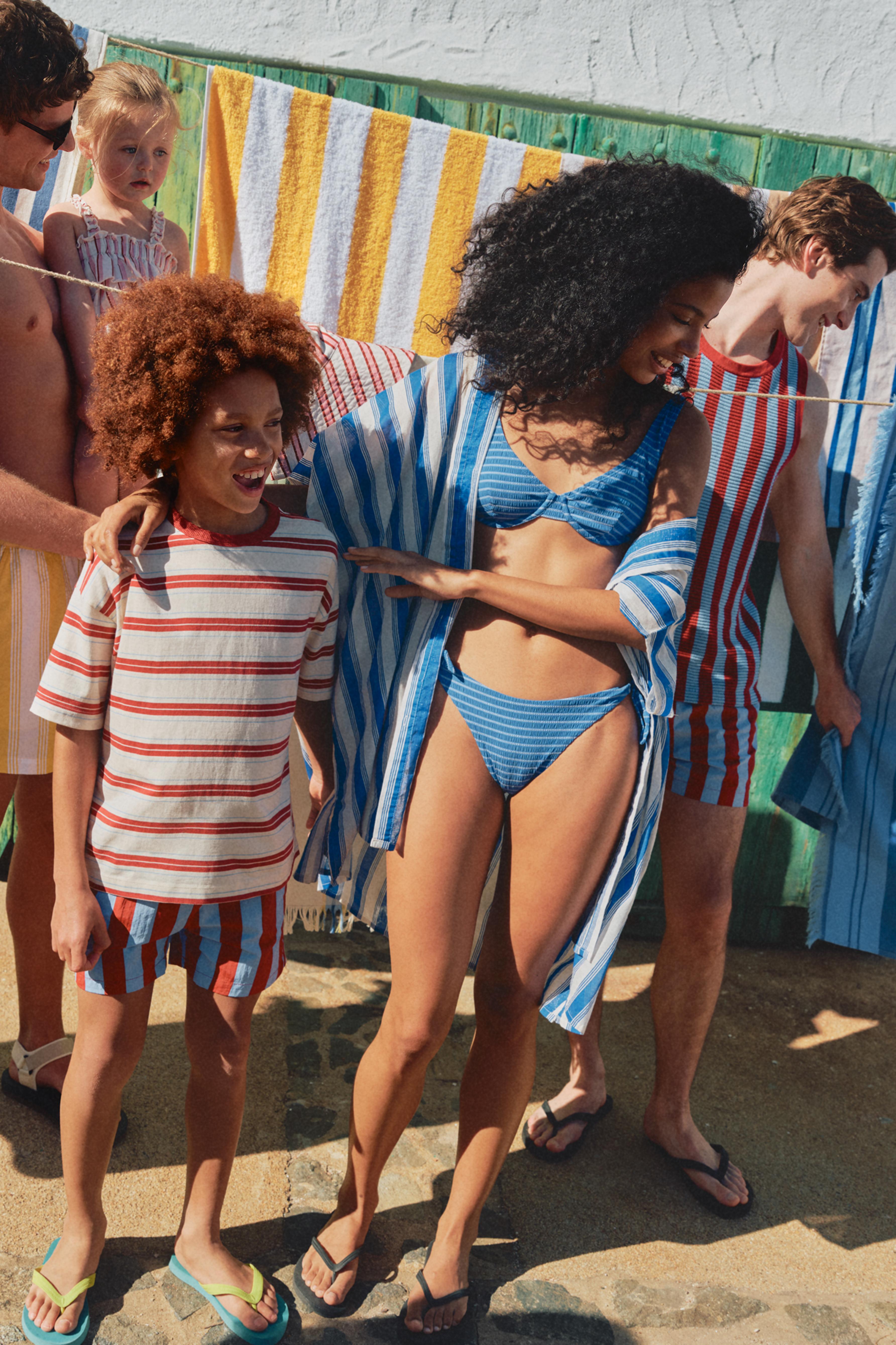 Women's | Beige striped bikini bottoms — BLUE