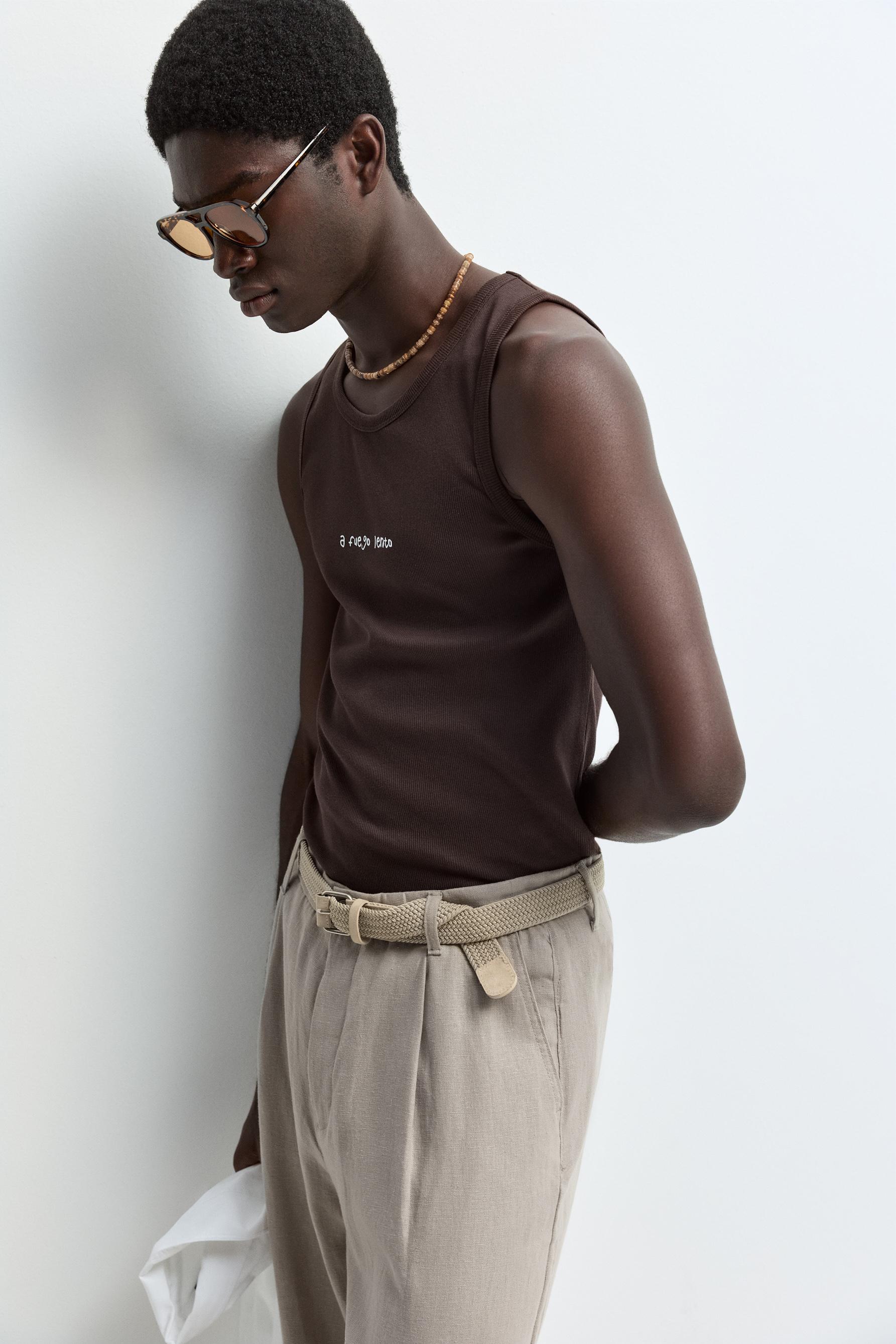Printed strappy T-shirt — BROWN