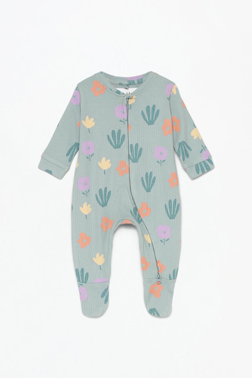 Ribbed one-piece floral sleepsuit