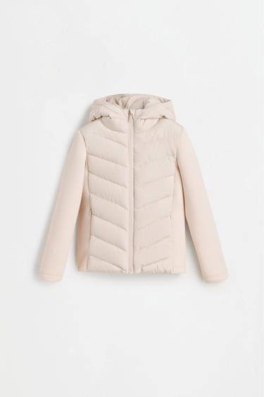 Quilted jacket with neoprene-effect sleeves — OFF WHITE 1