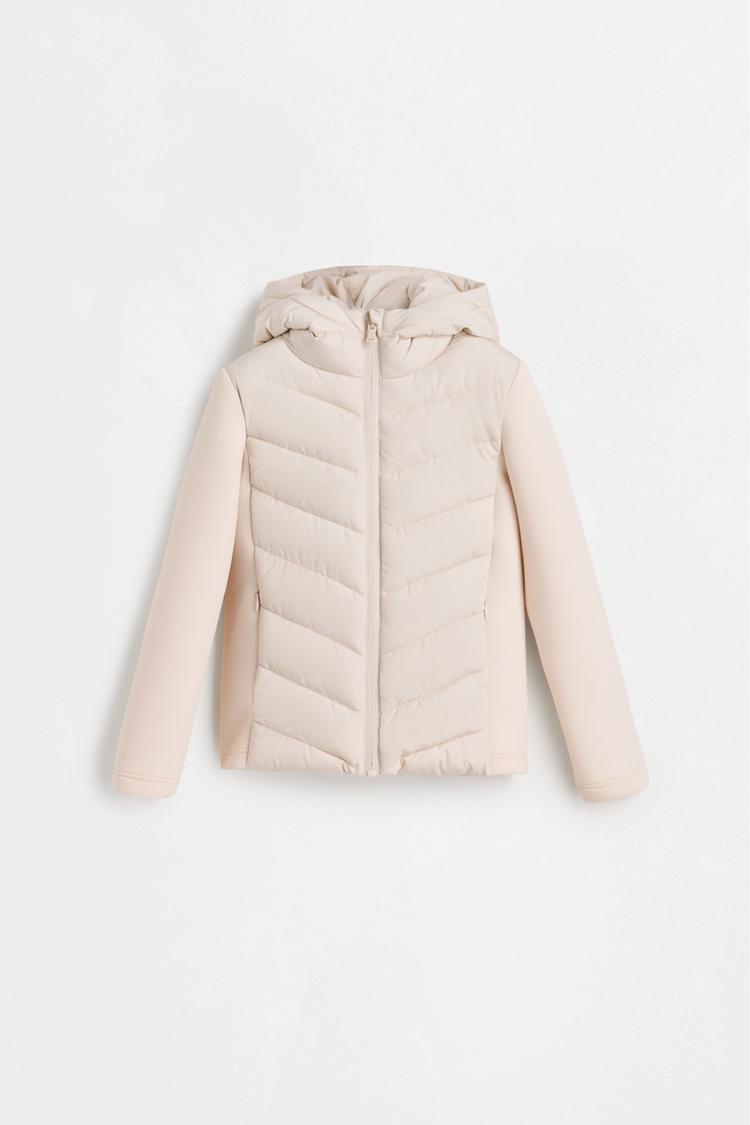 Quilted jacket with neoprene-effect sleeves — OFF WHITE