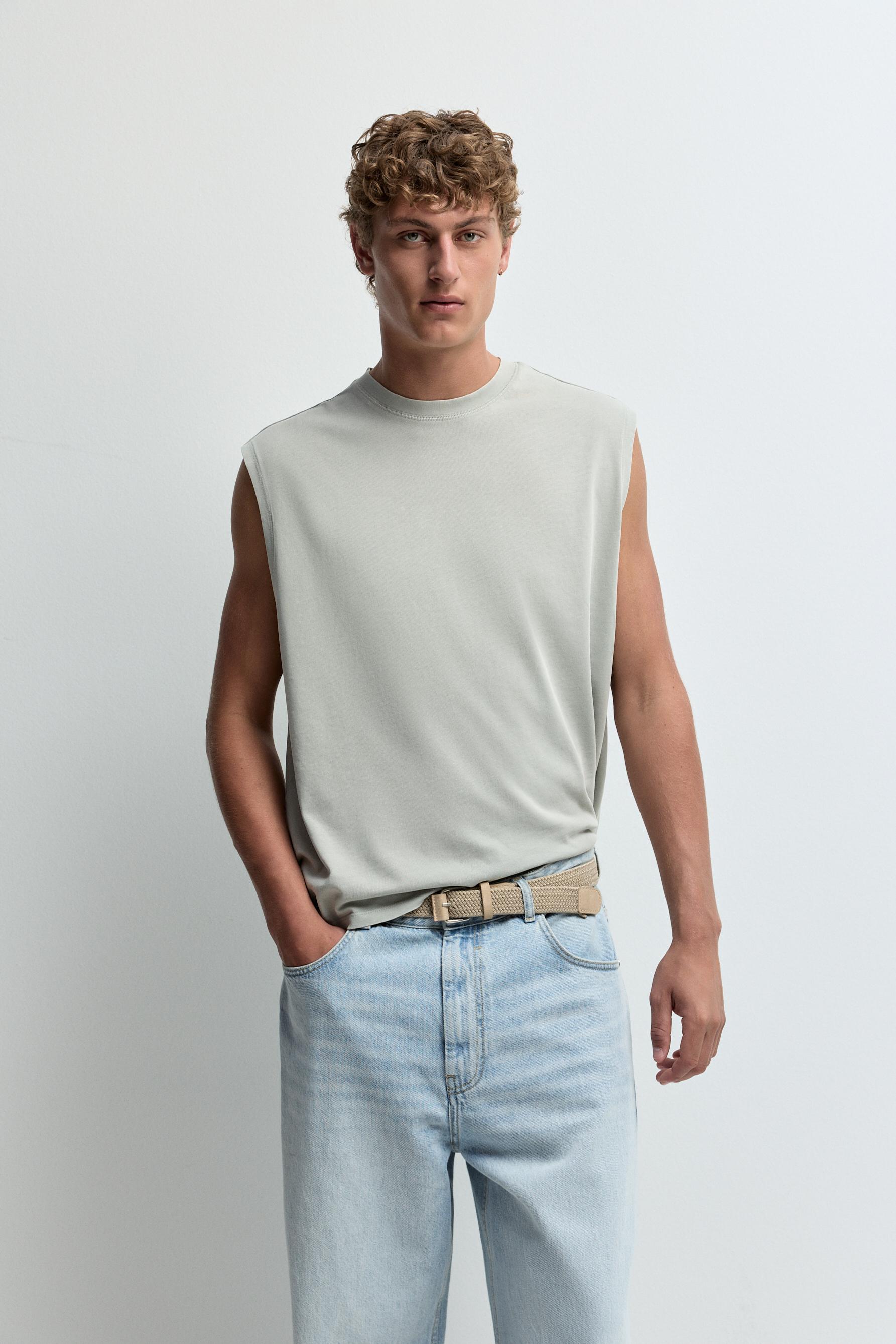 Faded-effect sleeveless T-shirt — STEEL
