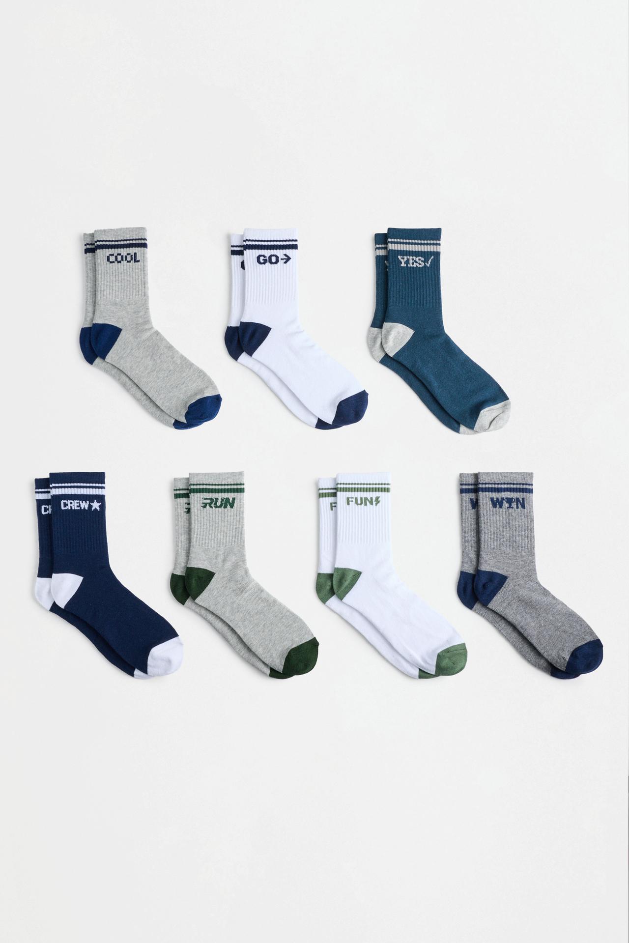 Short Socks with Text (Pack of 7) — GREENISH BLUE