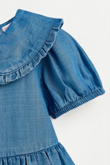 Denim dress with ruffled collar — INDIGO 4