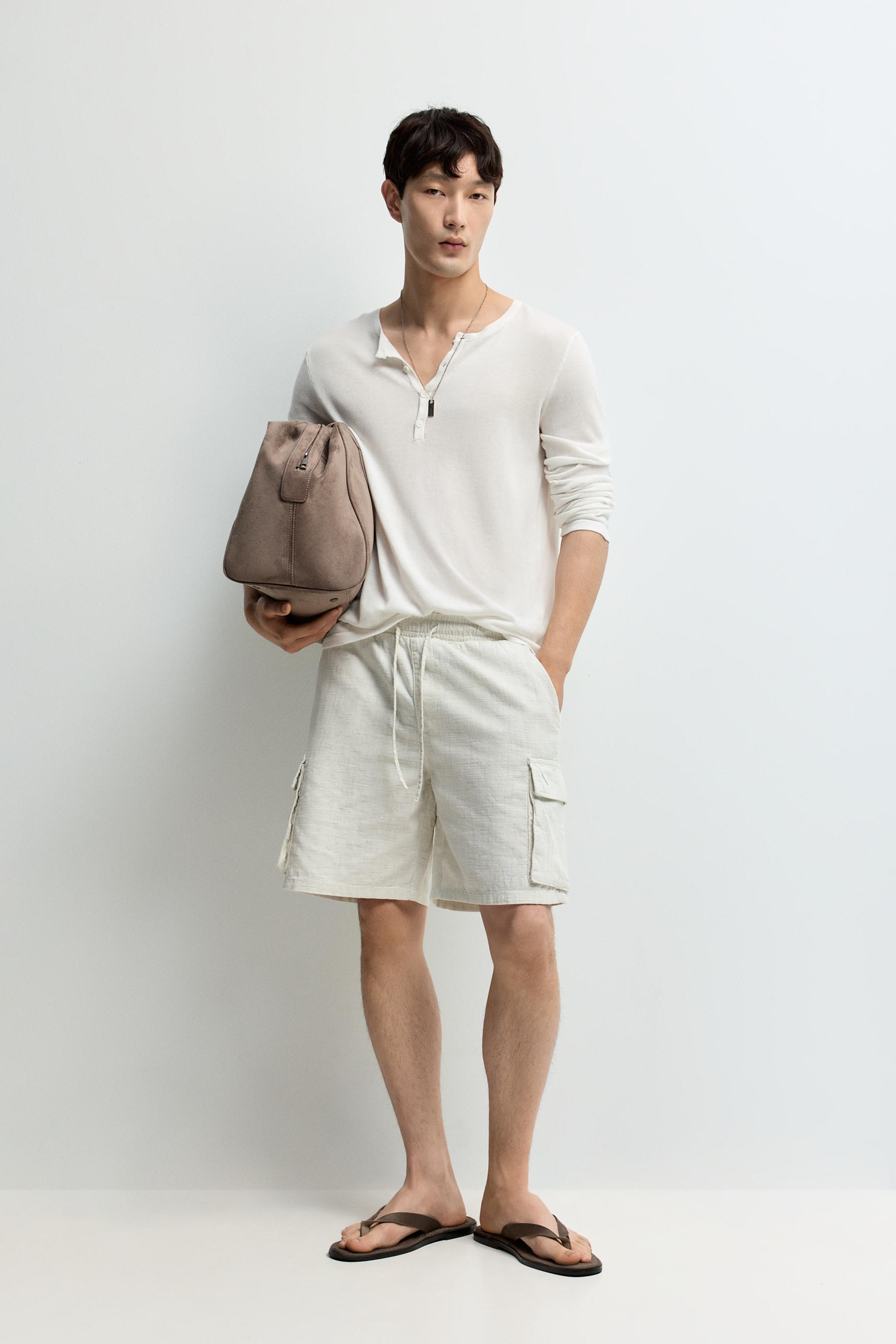 Rustic cargo Bermuda joggers — OFF WHITE