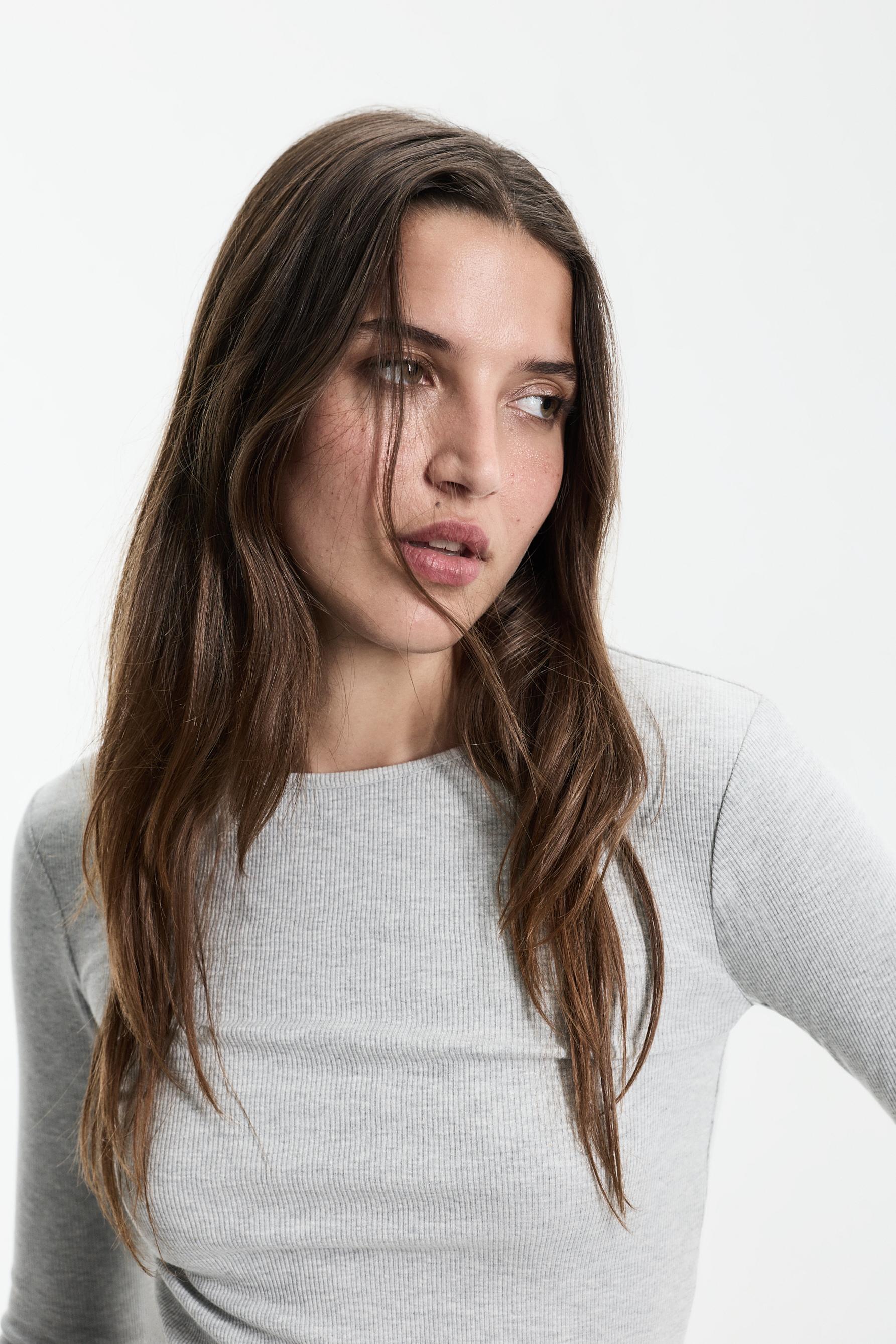 Ribbed long sleeve T-shirt — GREY MARL
