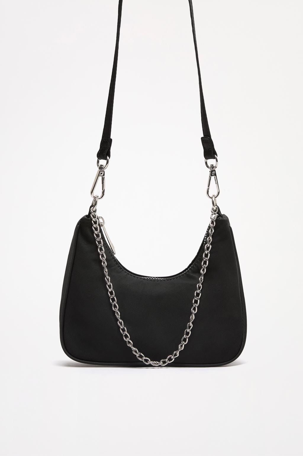 Nylon crossbody bag with chain