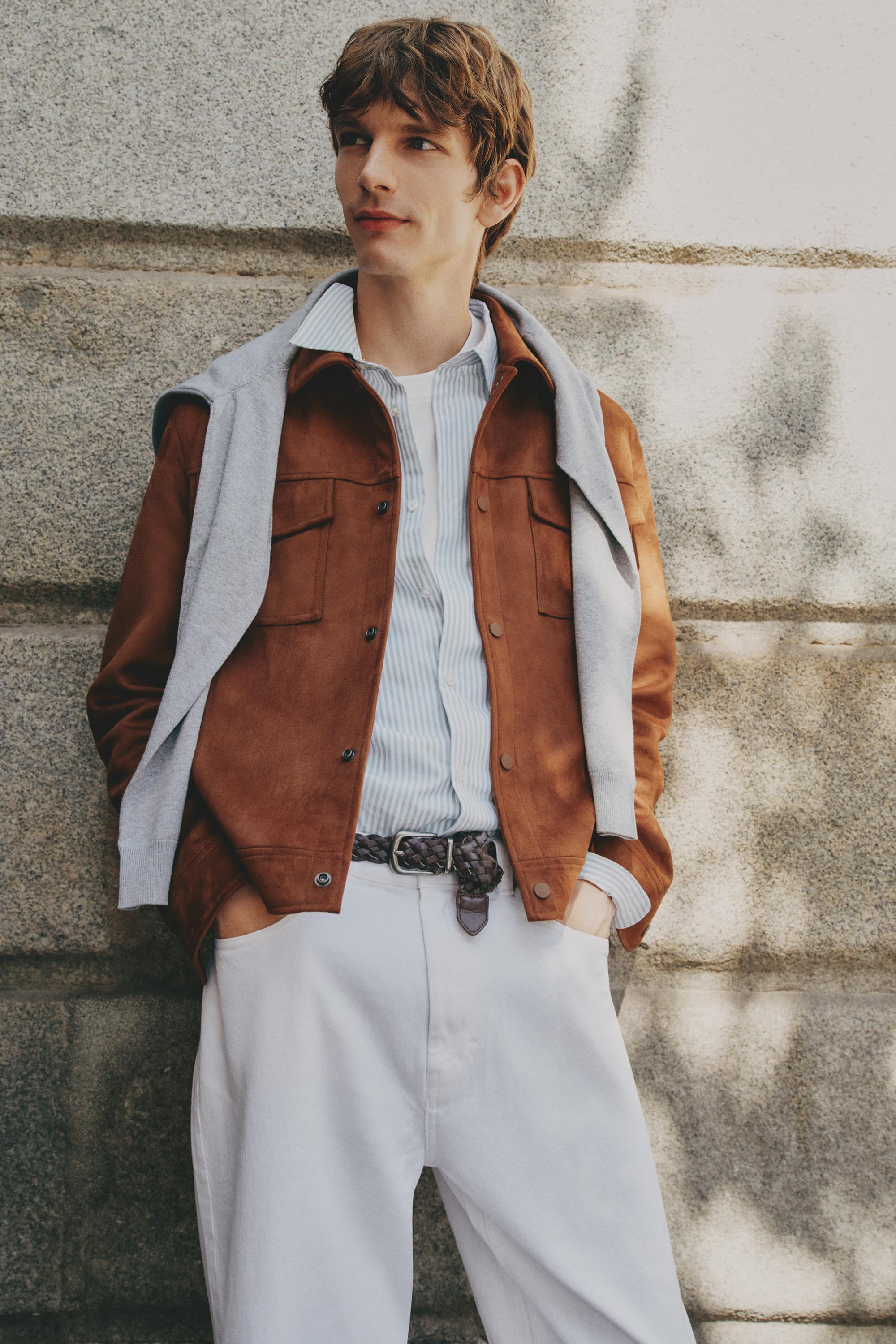 Faux suede trucker jacket — BRANDY