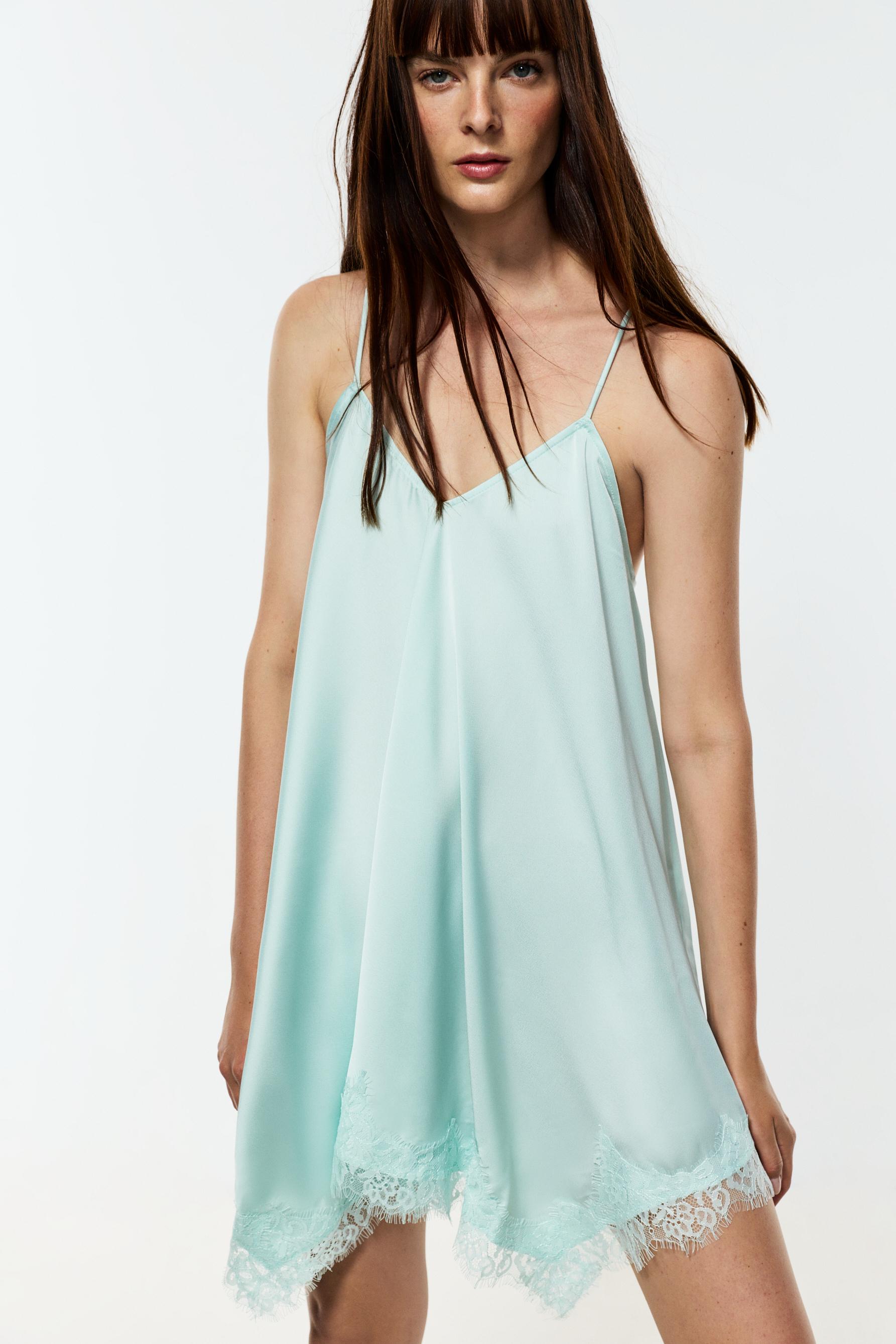 Asymmetric short slip dress — AQUAMARINE