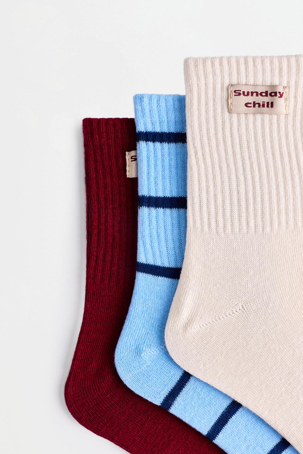 Ribbed short socks (Pack of 3) — SAND-BLUE