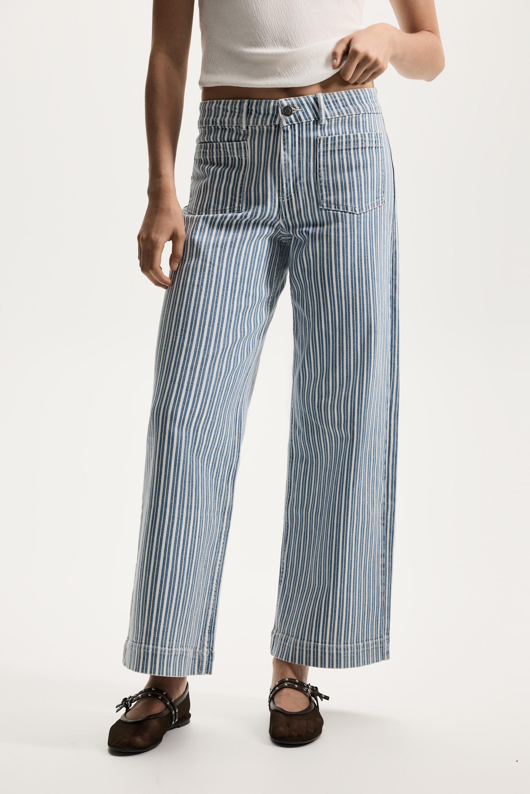 Striped culotte jeans — SAND-BLUE