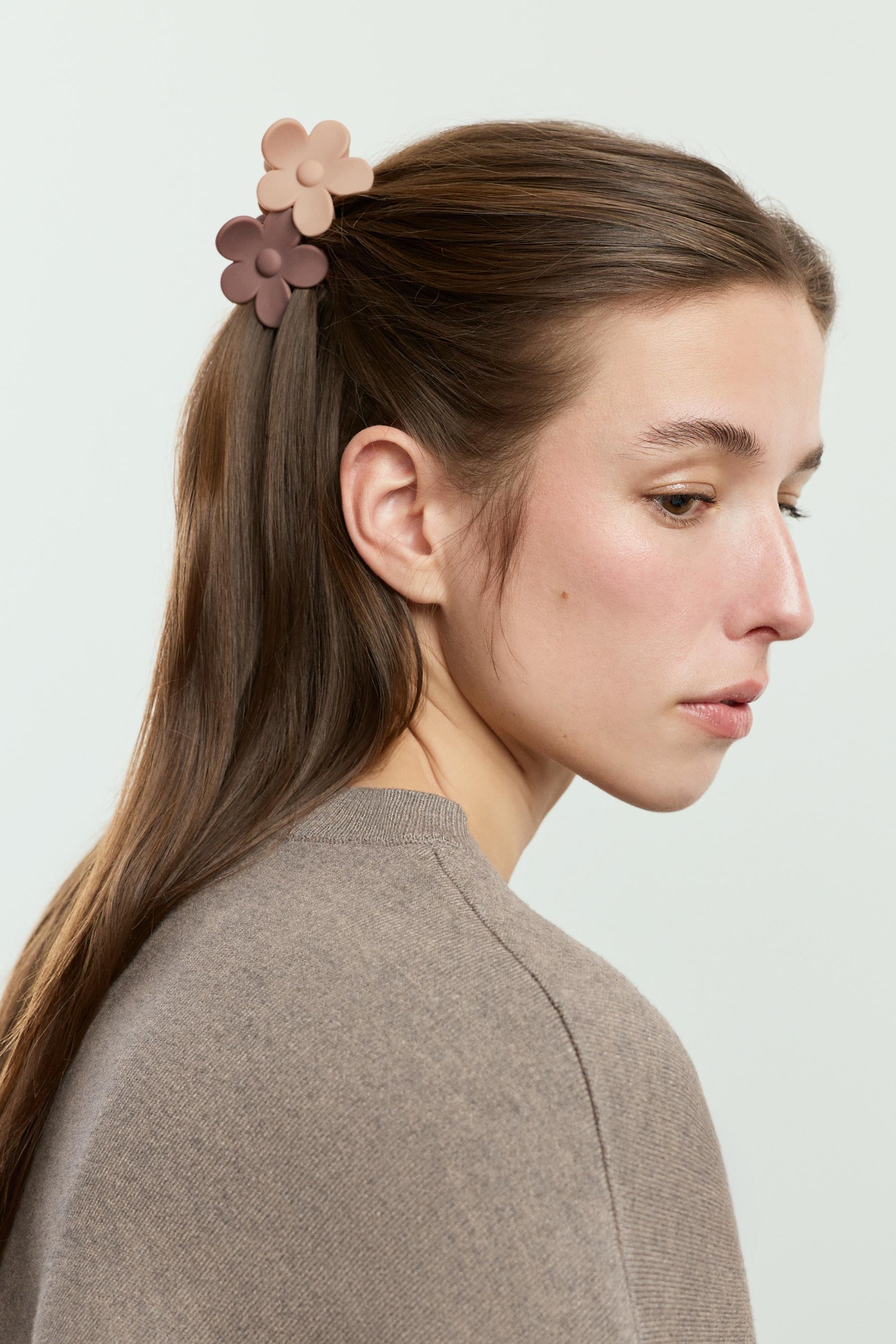 Pack of 3 flower hair clips — BROWN MARL