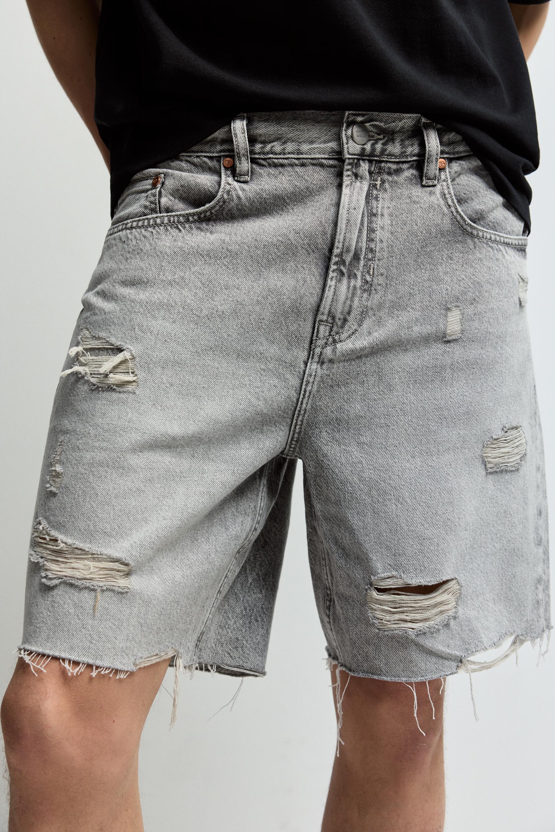Ripped denim Bermuda shorts — PALE GREY