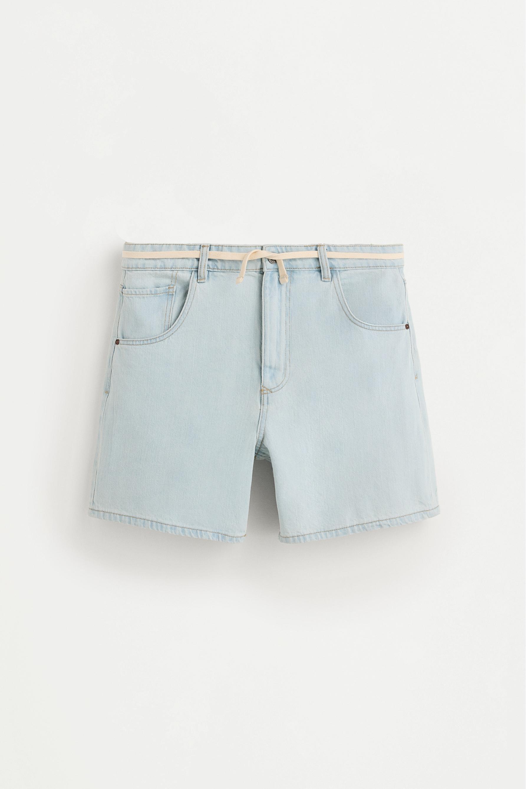 Denim Bermuda shorts with belt — SKY BLUE