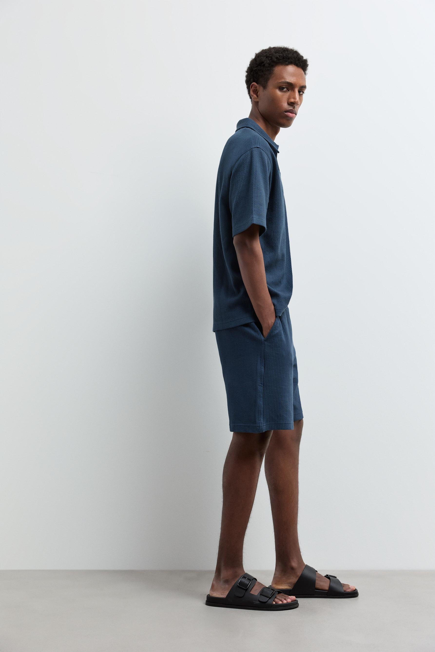 Textured tracksuit Bermuda shorts — OCEAN BLUE
