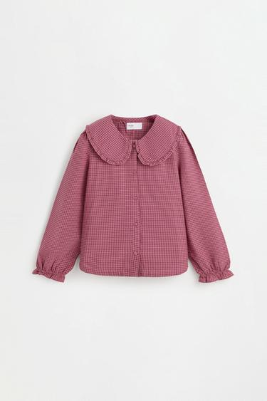 Plaid Peter Pan collar shirt — DARK PINK 1